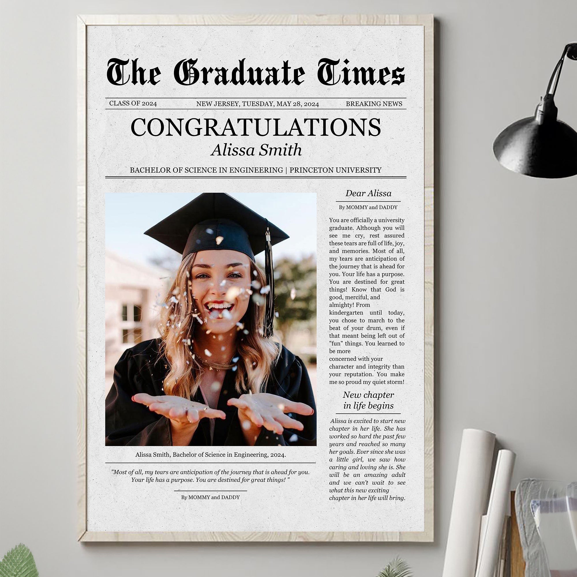 Graduate Printable Newspaper Keepsake - Personalized Photo Poster