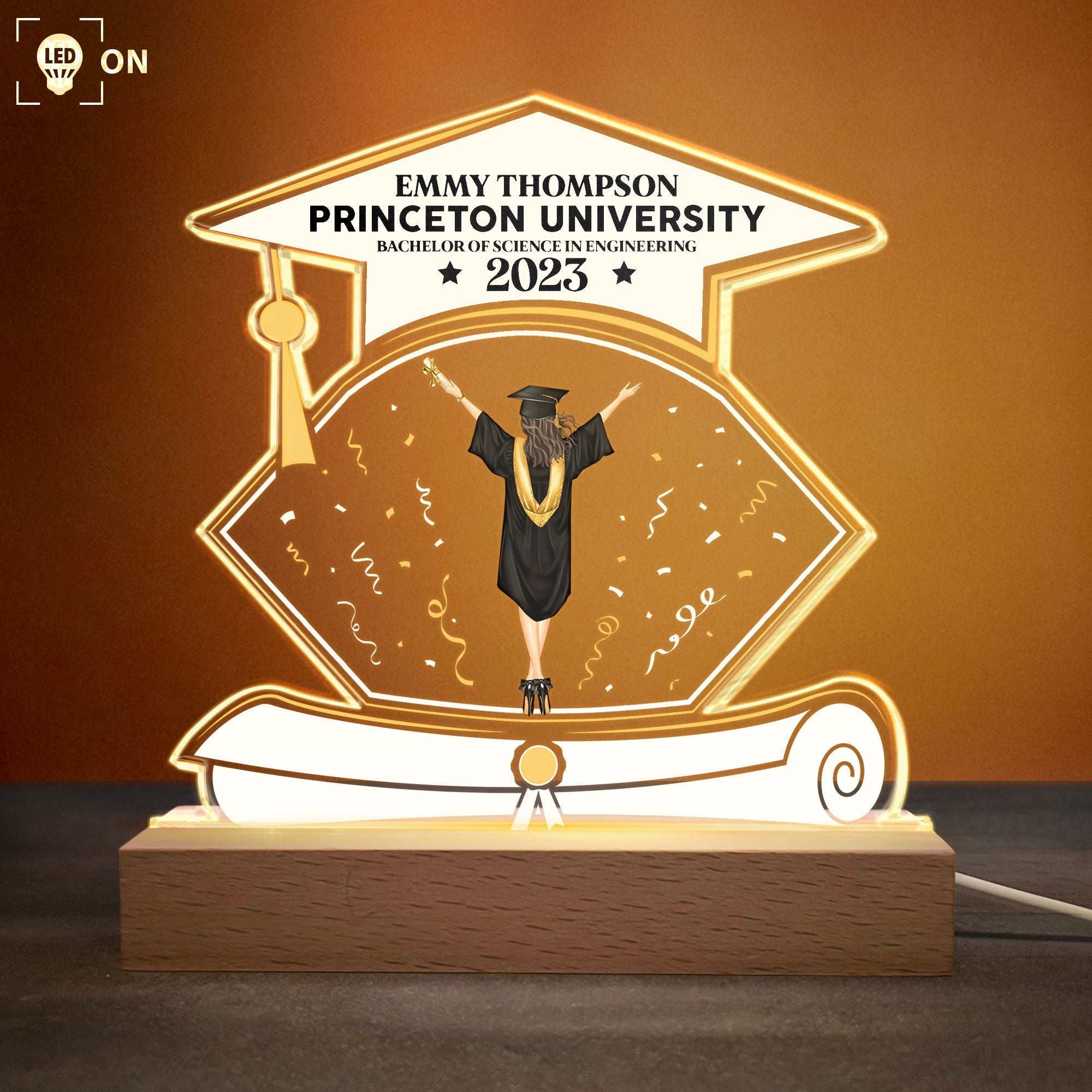 Graduation Ceremony - Personalized 3D LED Light Wooden Base - Graduation Gift For Friends, Family Members