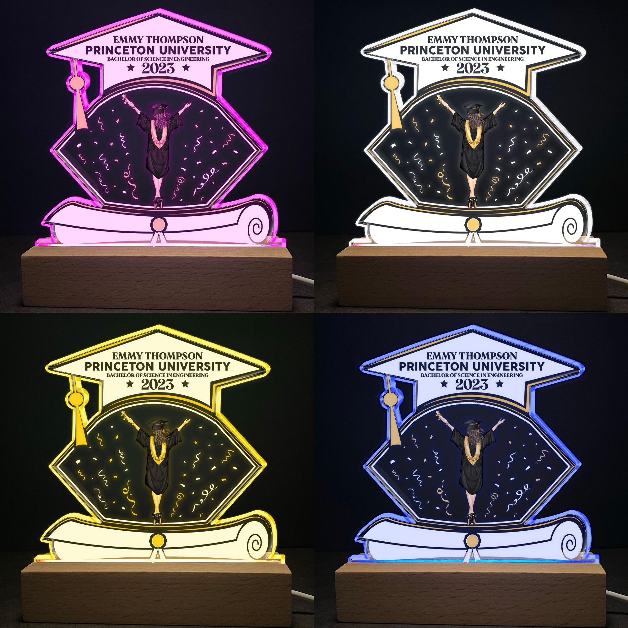 Graduation Ceremony - Personalized 3D LED Light Wooden Base - Graduation Gift For Friends, Family Members