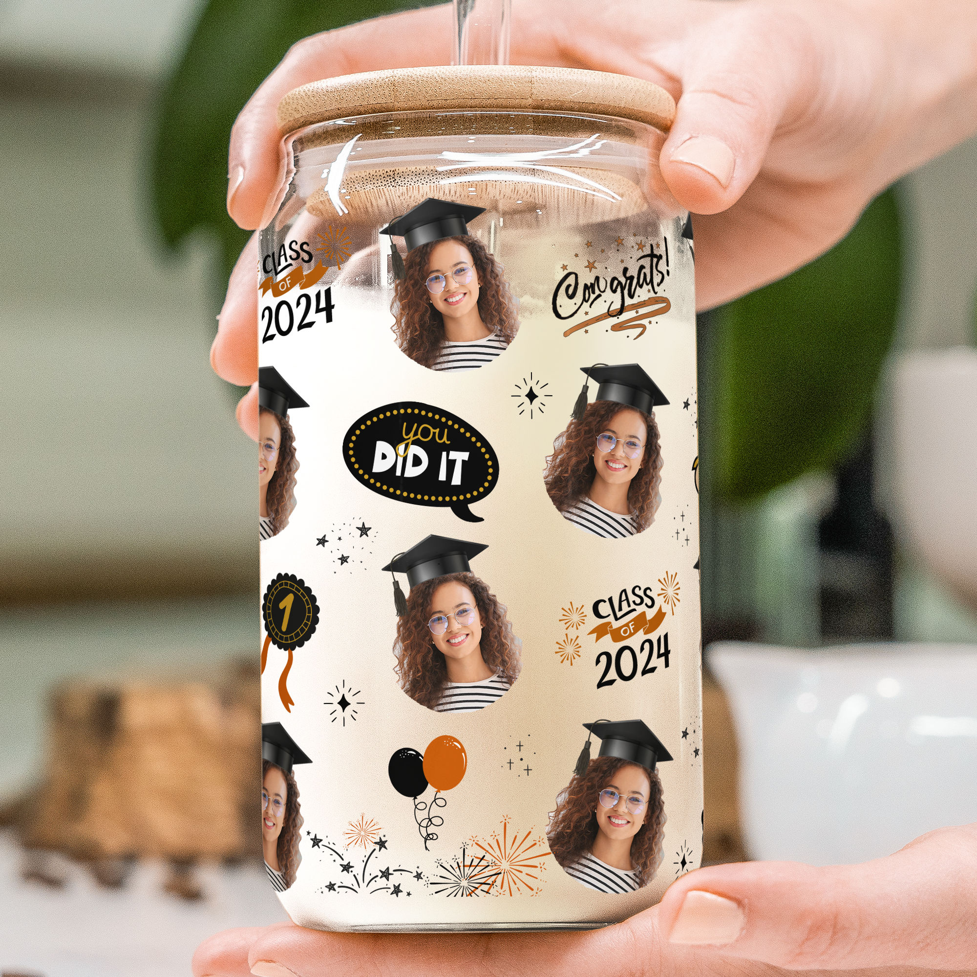 Graduation Gift Custom Face - Personalized Photo Clear Glass Cup