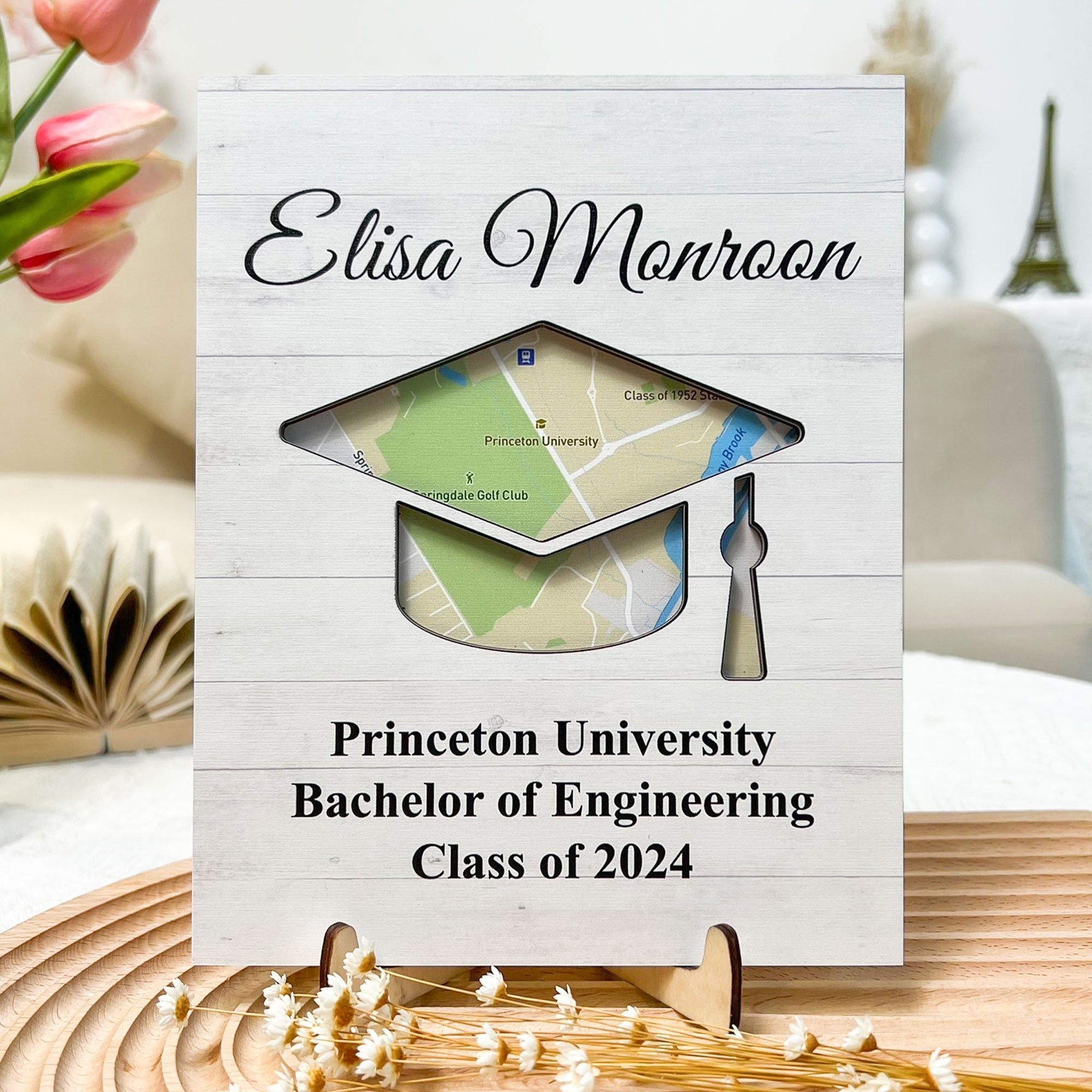 Graduation School Location Map - Personalized Wooden Plaque