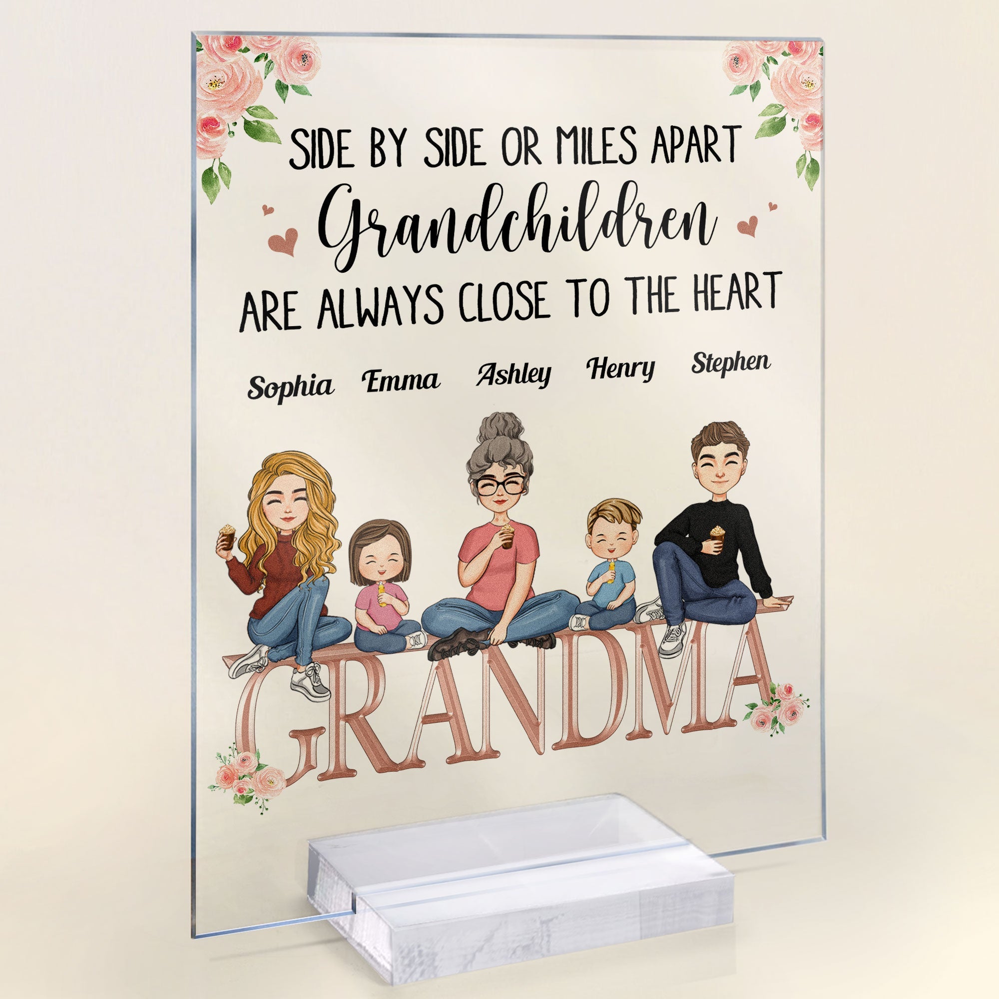 Grandchildren Are Always Close To The Heart - Personalized Acrylic Plaque - Birthday, New Year, Mother's Day Gift For Grandma, Nana, Gigi, Granny