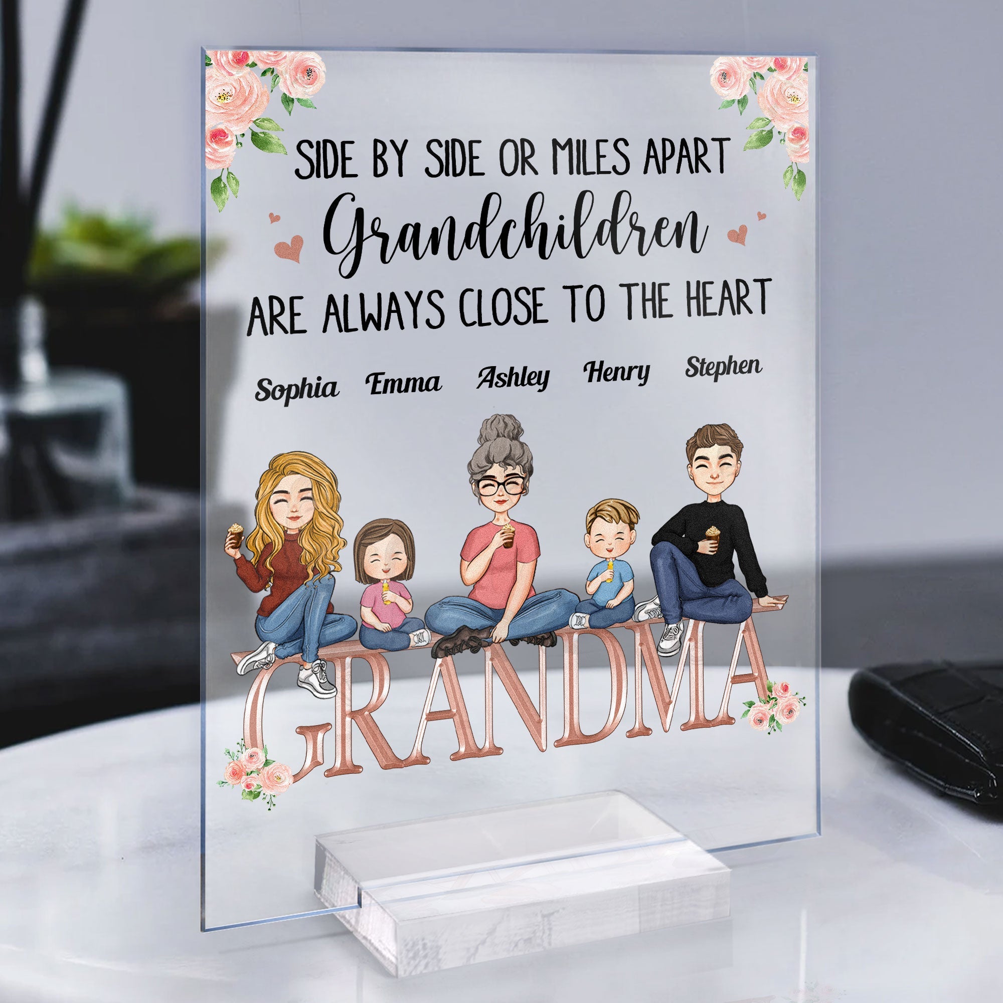 Grandchildren Are Always Close To The Heart - Personalized Acrylic Plaque - Birthday, New Year, Mother's Day Gift For Grandma, Nana, Gigi, Granny