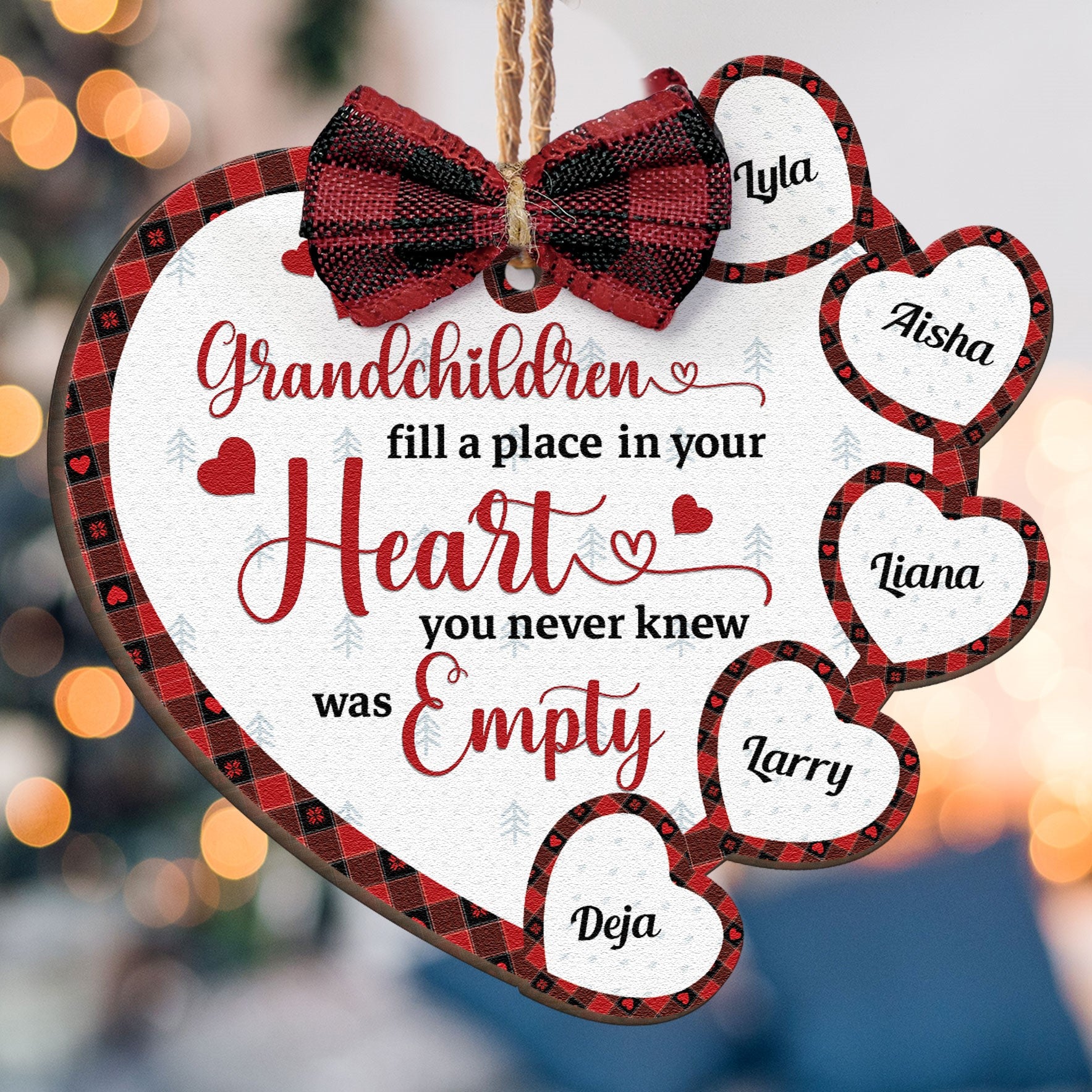 Grandchildren Fill A Place In Your Heart - Personalized Wooden Ornament