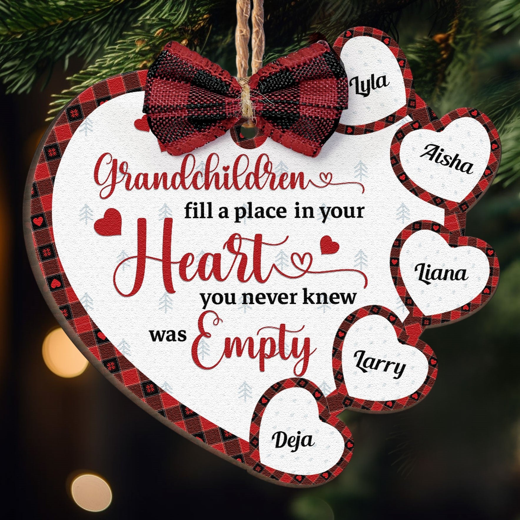 Grandchildren Fill A Place In Your Heart - Personalized Wooden Ornament