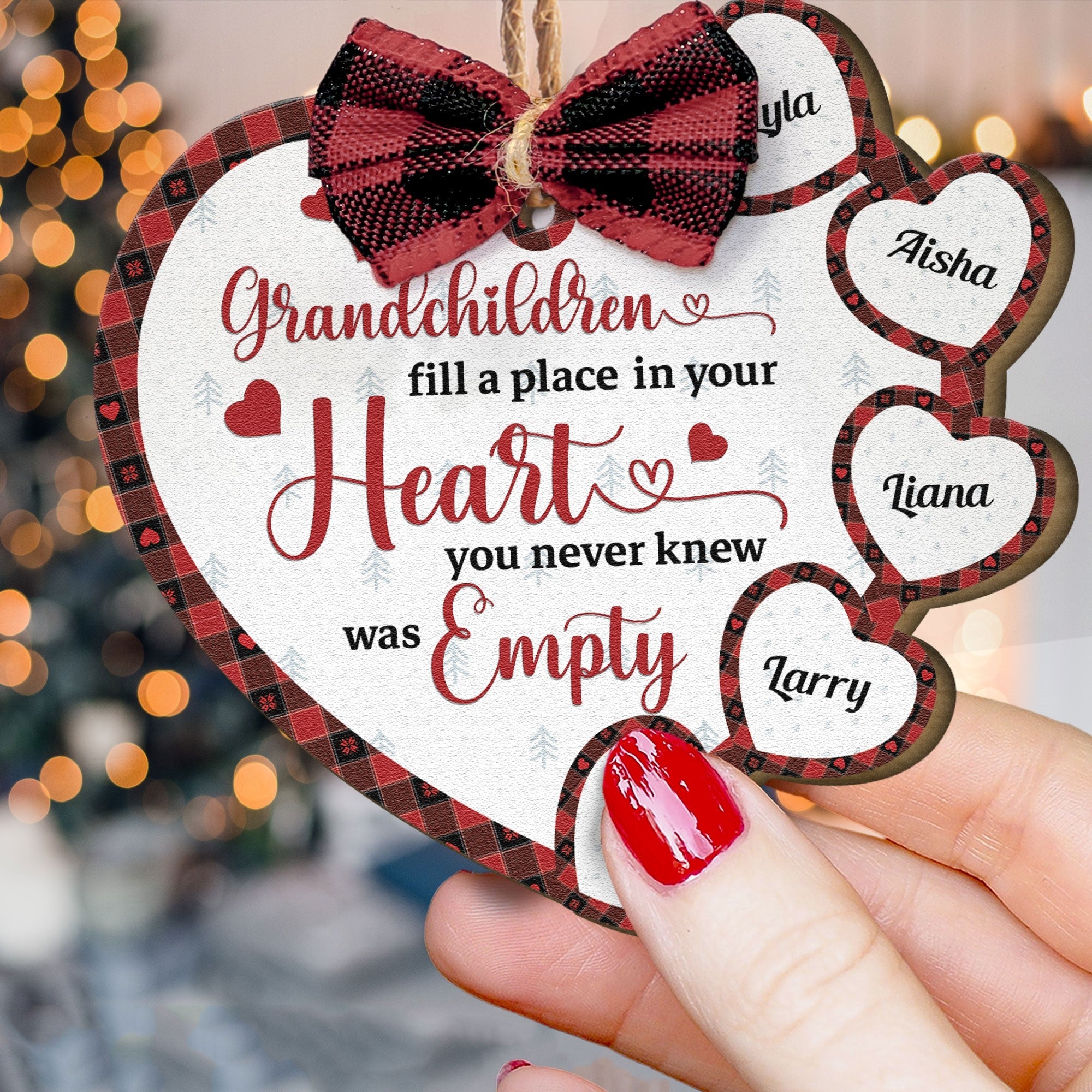 Grandchildren Fill A Place In Your Heart - Personalized Wooden Ornament