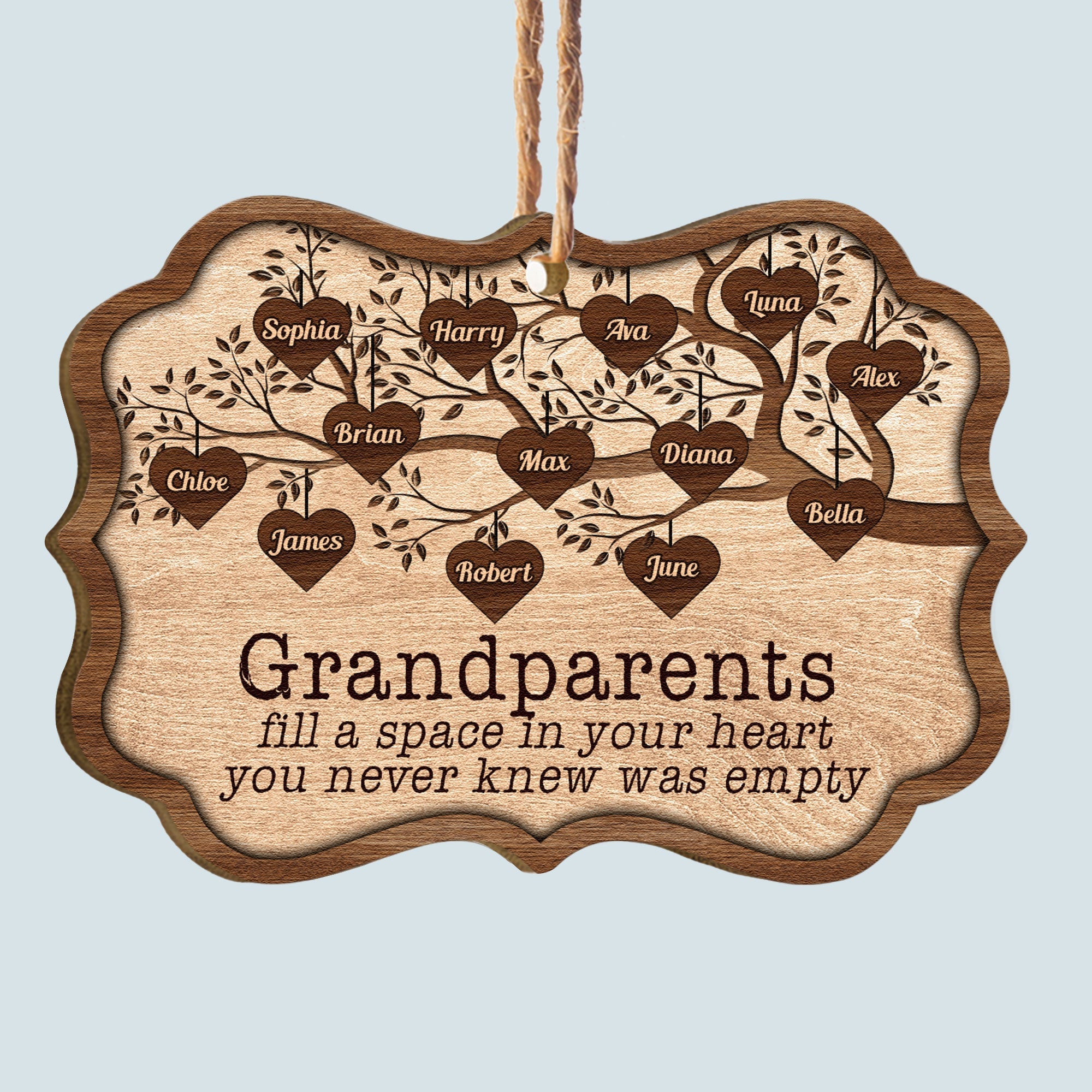 Grandchildren Fill A Space In Heart - Personalized Wooden/Aluminum Ornament - Christmas, Heartwarming Gift For Family Members, Grandma, Grandpa, Mom, Dad