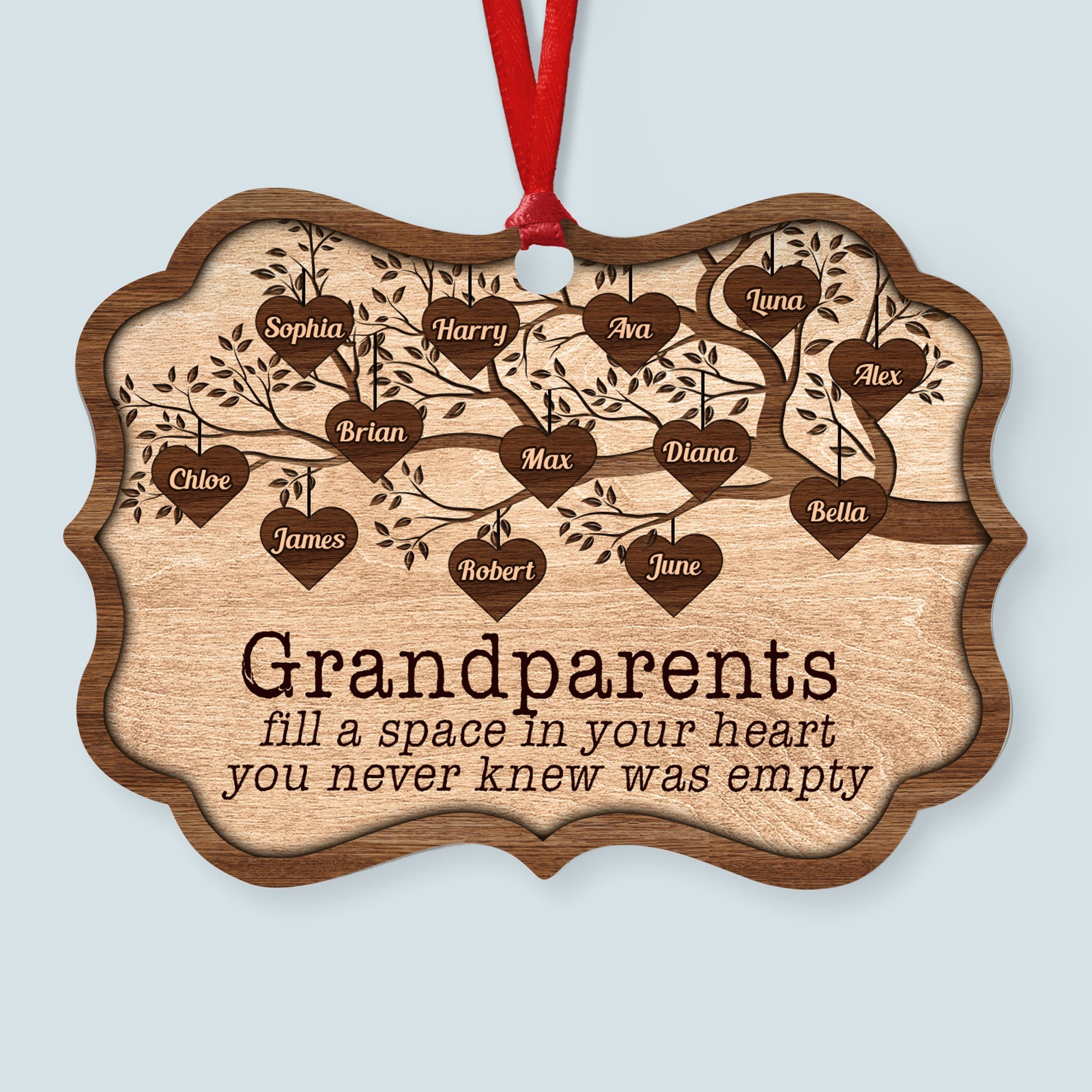 Grandchildren Fill A Space In Heart - Personalized Wooden/Aluminum Ornament - Christmas, Heartwarming Gift For Family Members, Grandma, Grandpa, Mom, Dad