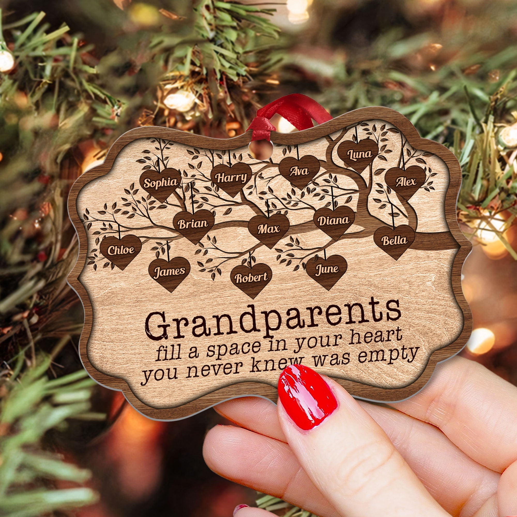 Grandchildren Fill A Space In Heart - Personalized Wooden/Aluminum Ornament - Christmas, Heartwarming Gift For Family Members, Grandma, Grandpa, Mom, Dad