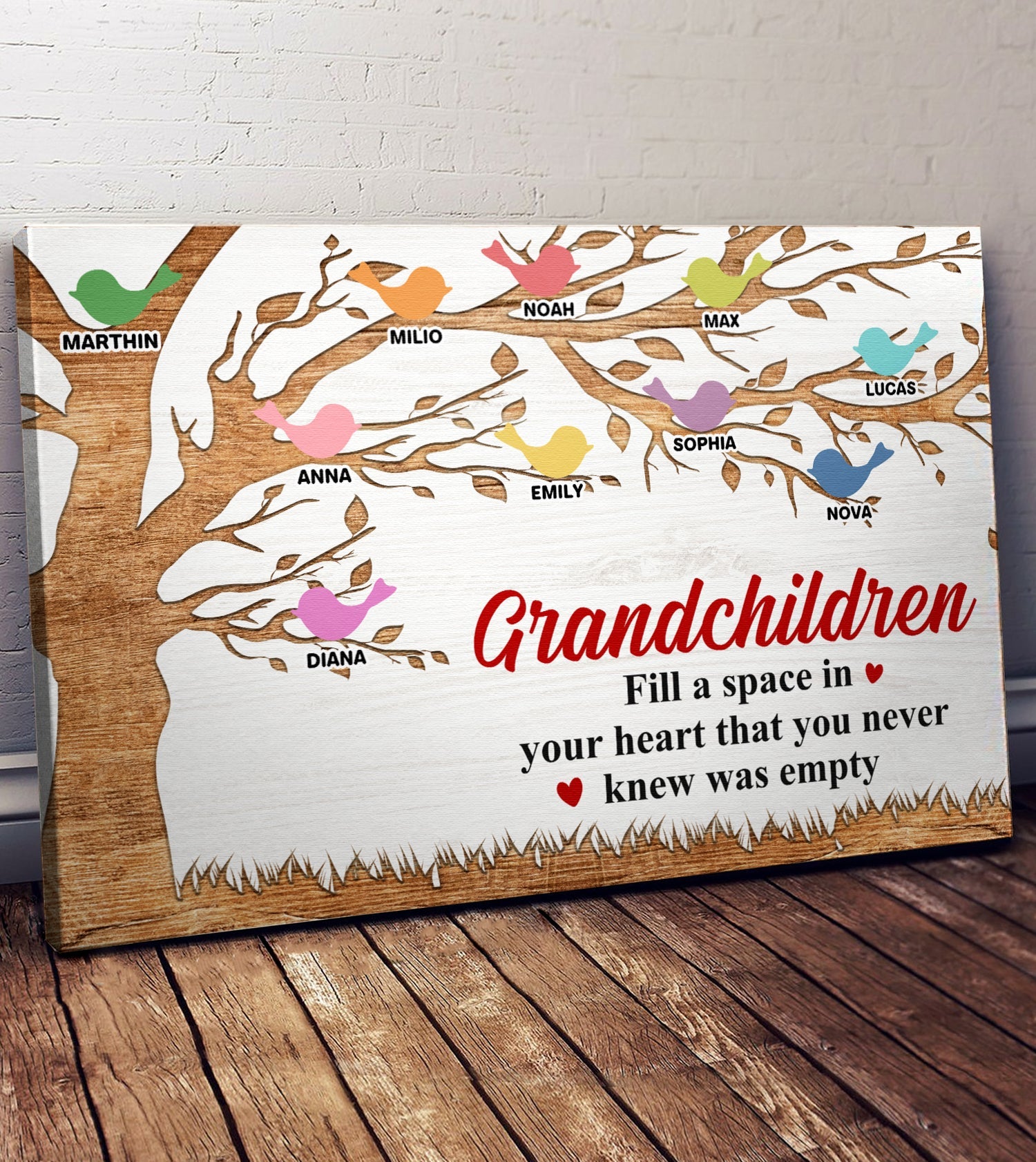 Grandchildren Fill A Space In Your Heart - Personalized Wrapped Canvas