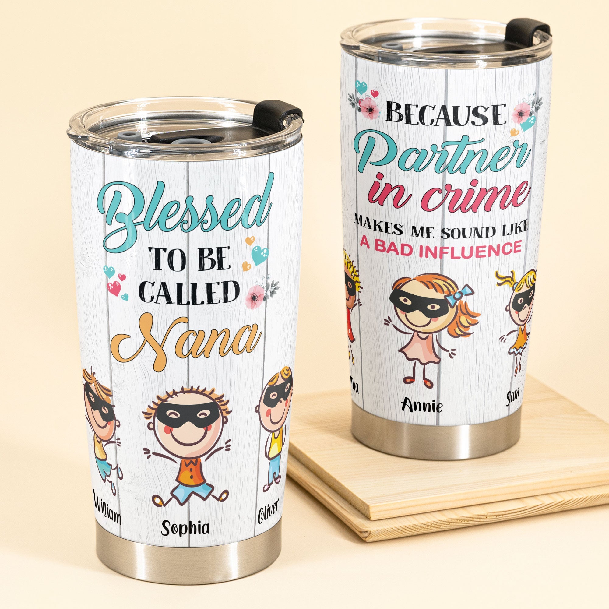 Grandkids Partners In Crime - Personalized Tumbler Cup - Gift For Grandmother