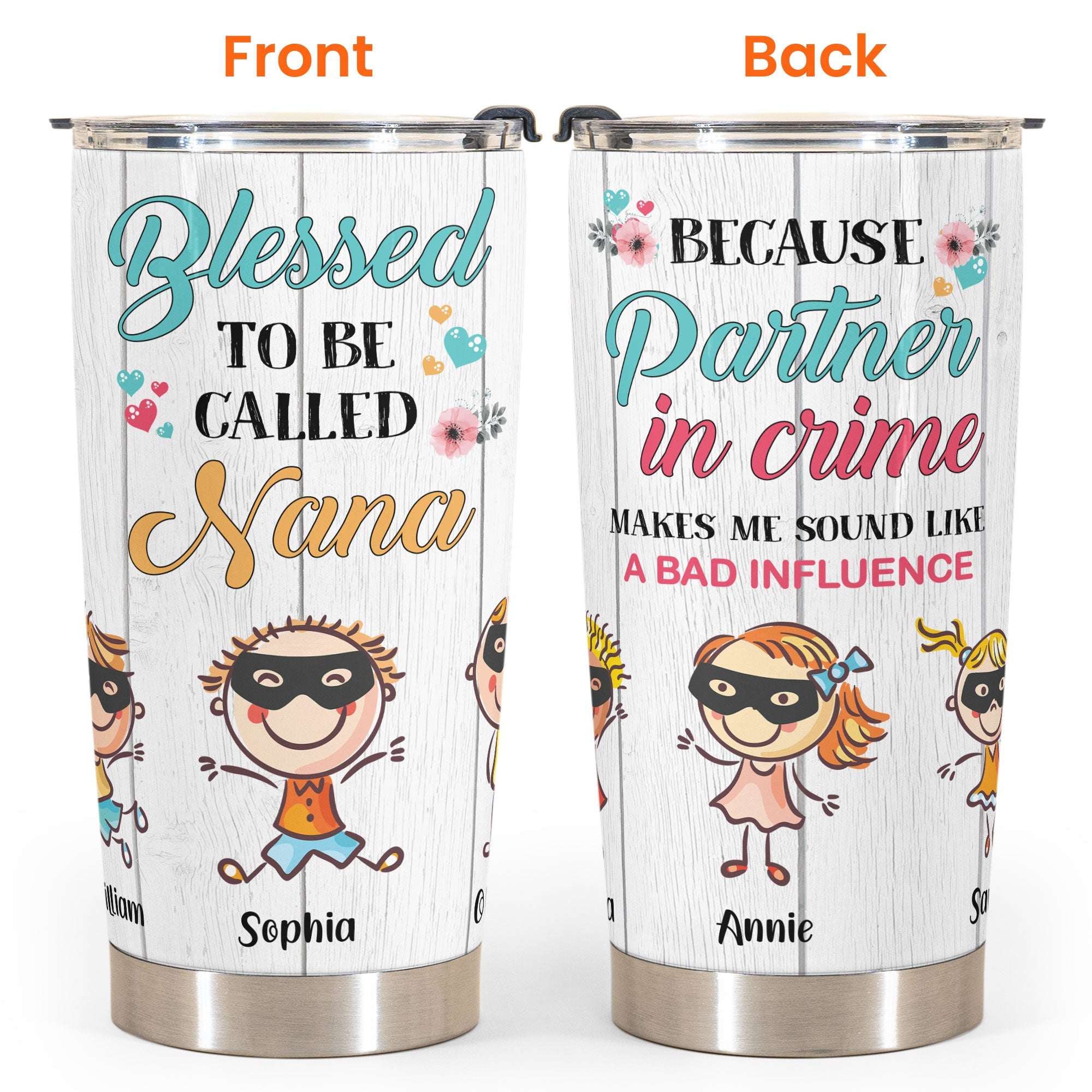 Grandkids Partners In Crime - Personalized Tumbler Cup - Gift For Grandmother