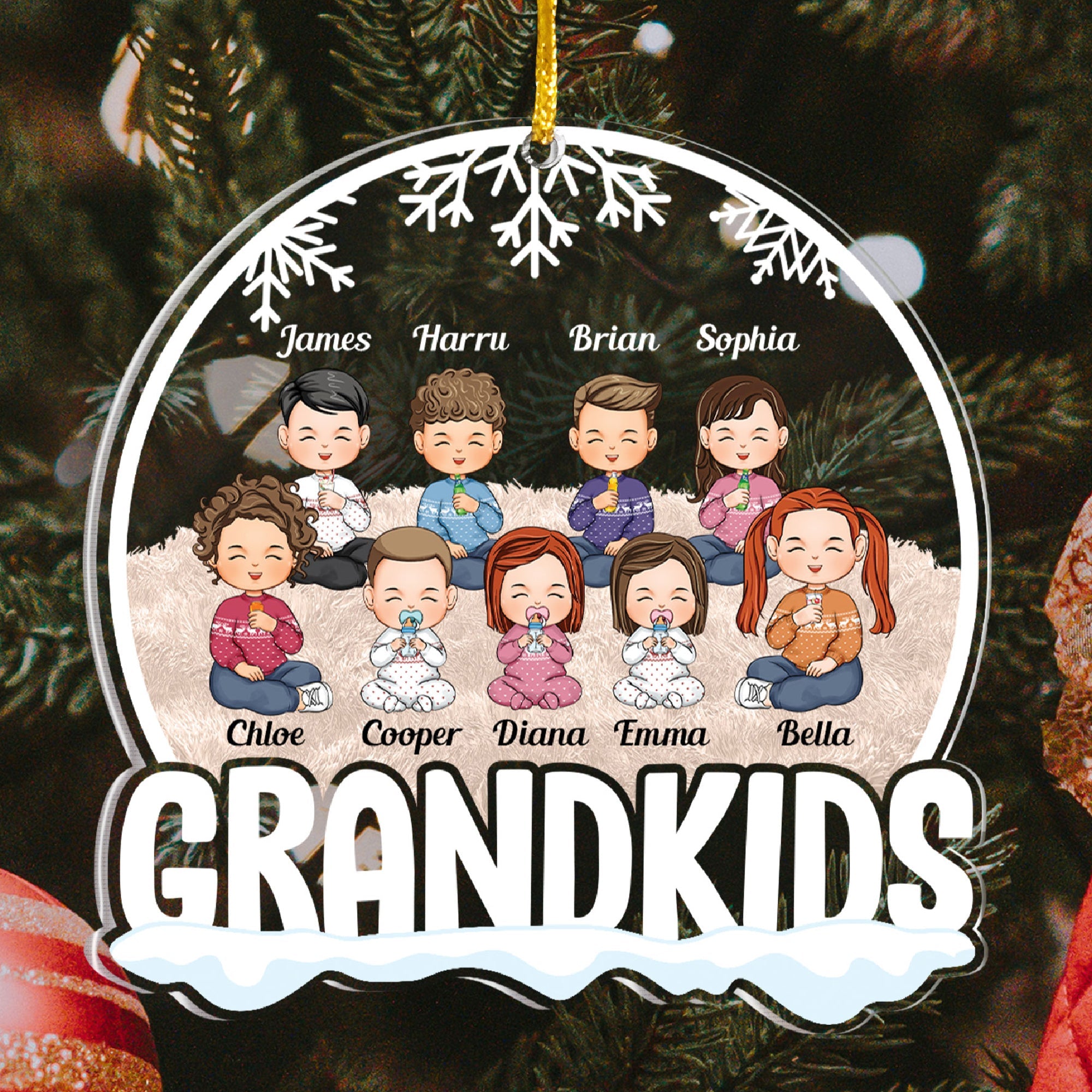 Grandkids Sitting Joyful - Personalized Globe Shaped Acrylic Ornament