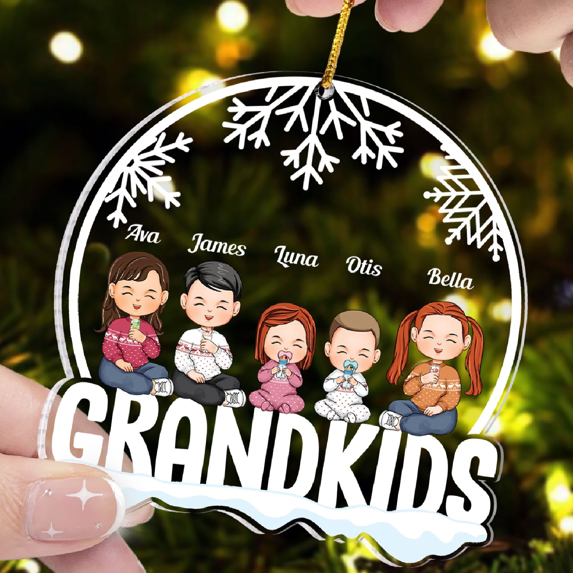 Grandkids Sitting Joyful - Personalized Globe Shaped Acrylic Ornament