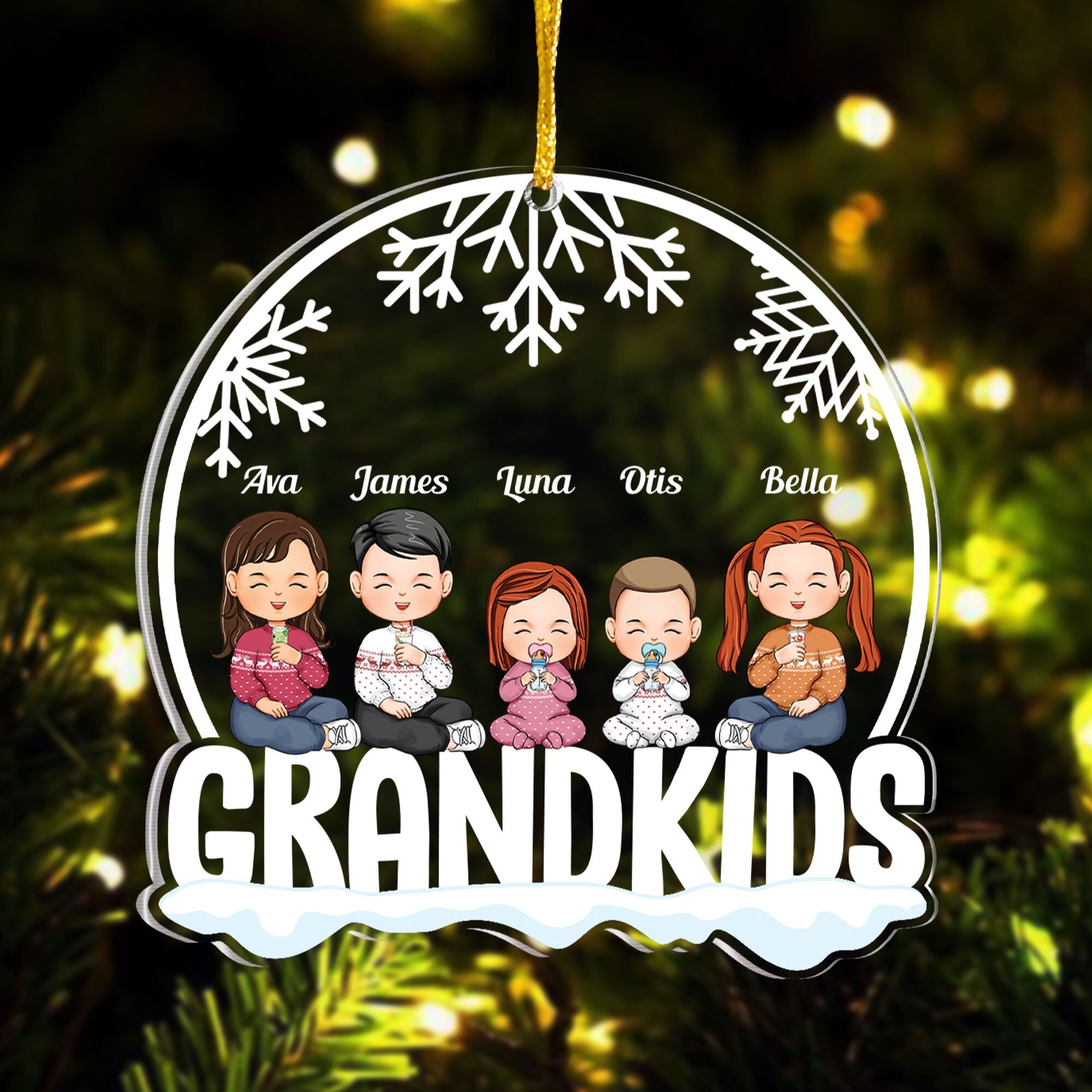 Grandkids Sitting Joyful - Personalized Globe Shaped Acrylic Ornament