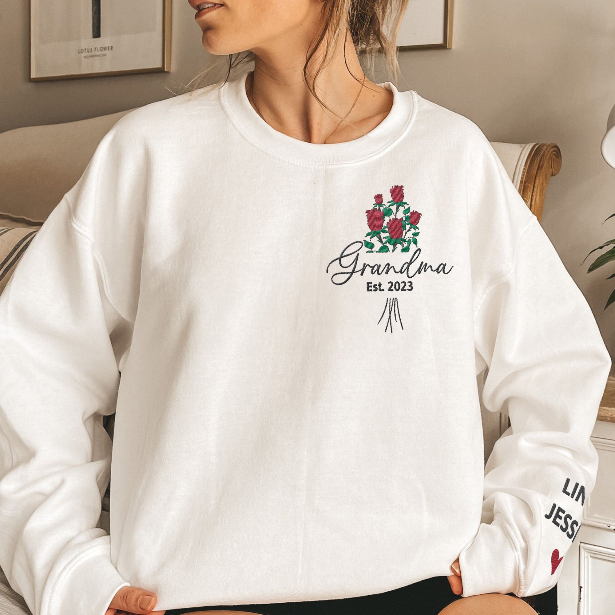 Grandma Birth Month Flowers - Personalized Embroidered Shirt