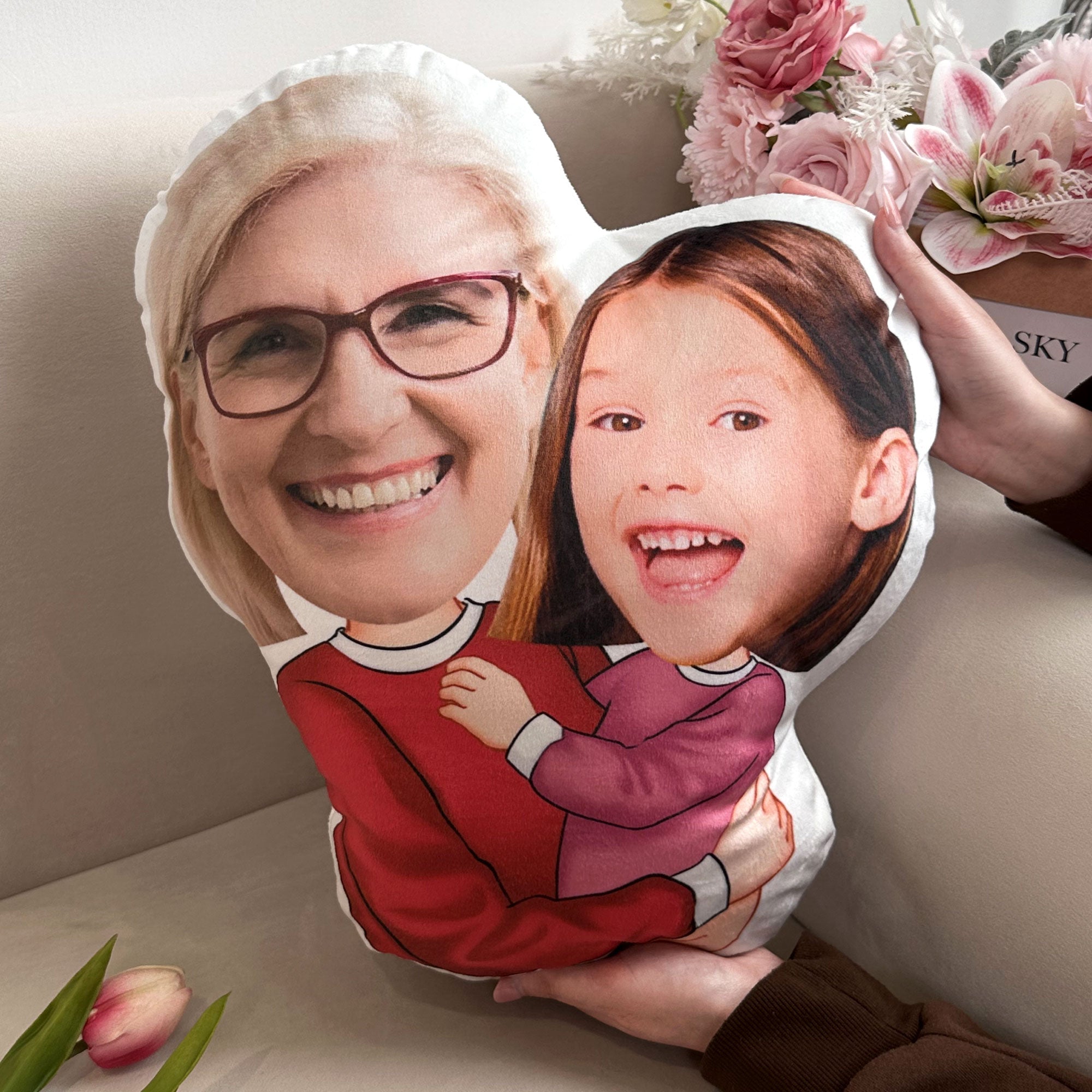 Grandma Hugging Grandkids Love - Personalized Photo Custom Shaped Pillow