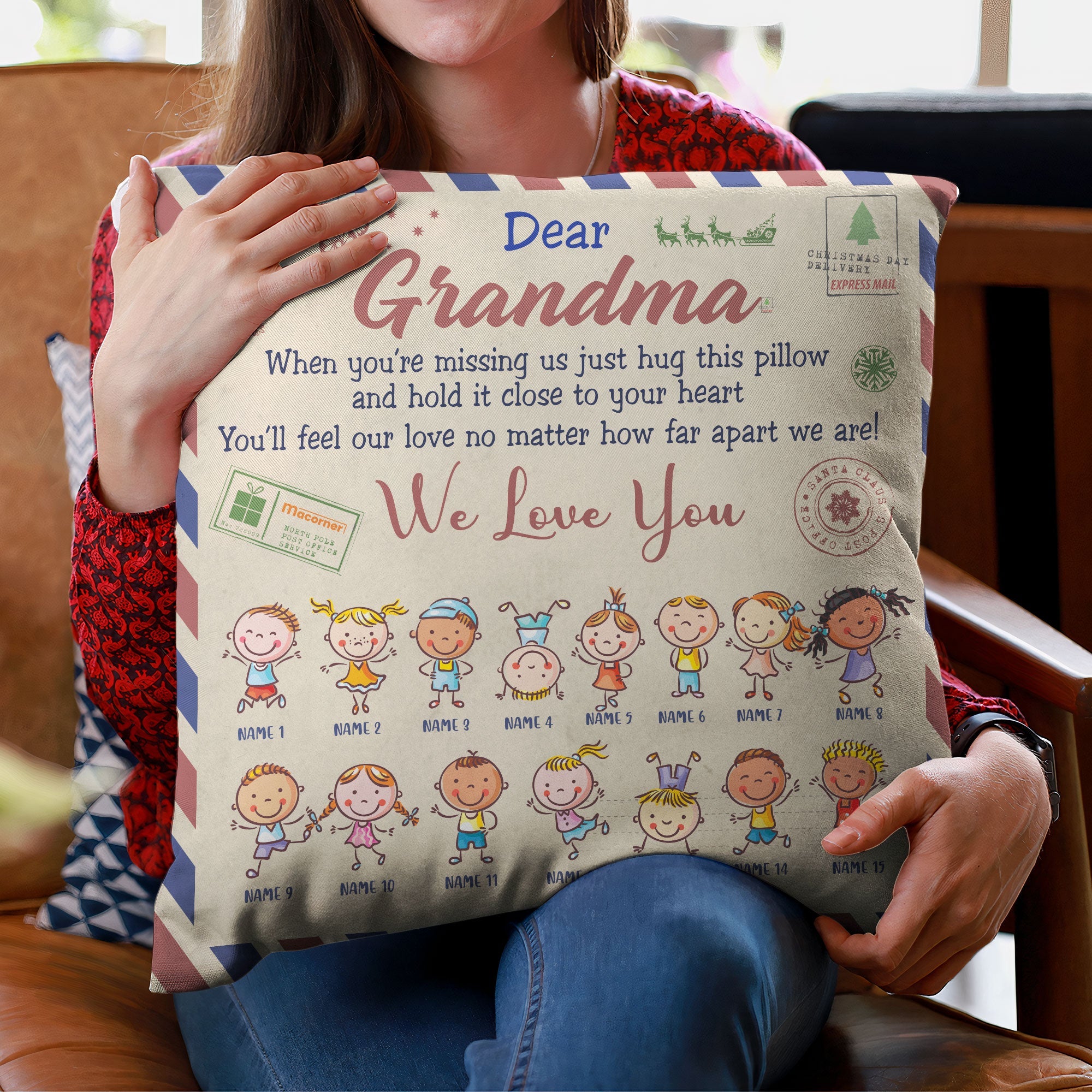 Grandma Postcard  - Personalized Pillow - Christmas Gift For Grandma