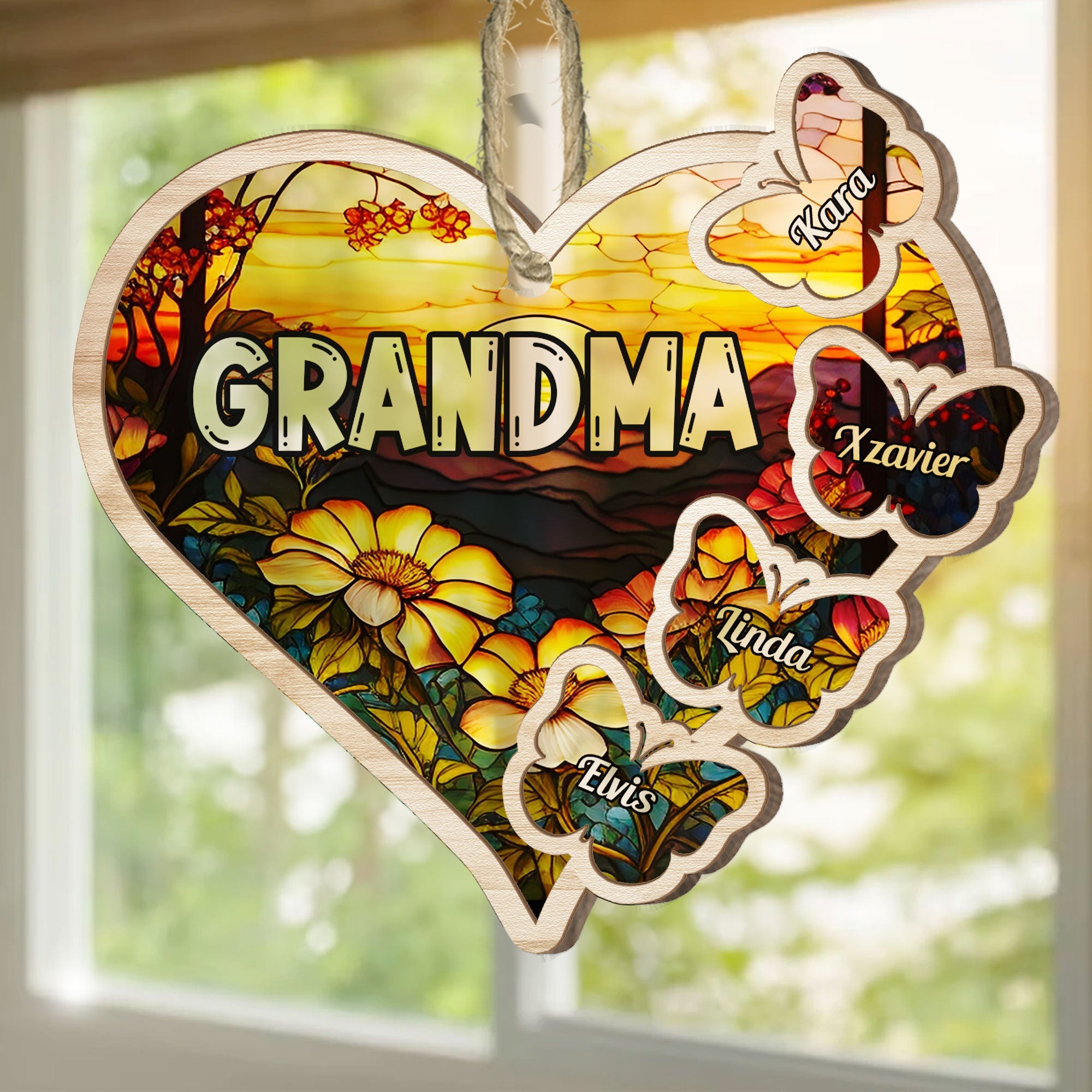 Grandma Heart - Personalized Suncatcher Ornament