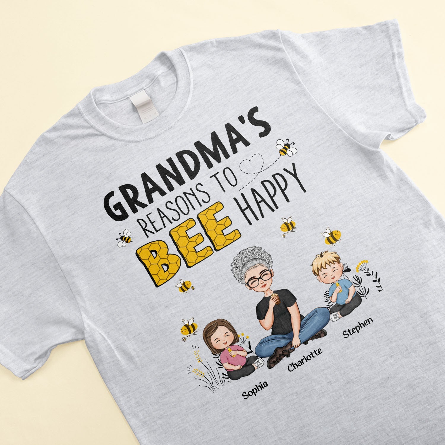 Grandma's Reasons To Bee Happy - Personalized Shirt - Birthday, Loving Gift For Grandma, Nana, Gigi, Mimi