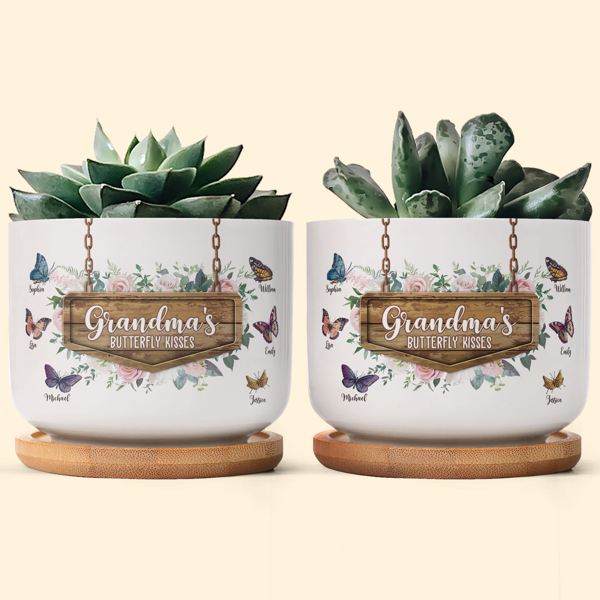 Grandma's Butterfly Kisses - Personalized Ceramic Plant Pot