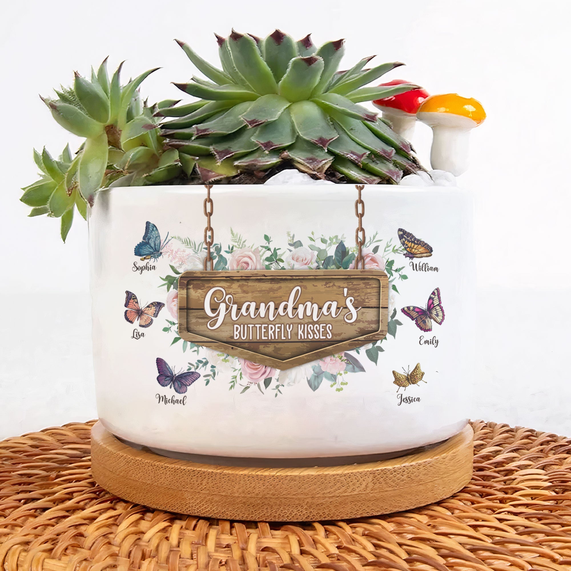 Grandma's Butterfly Kisses - Personalized Ceramic Plant Pot