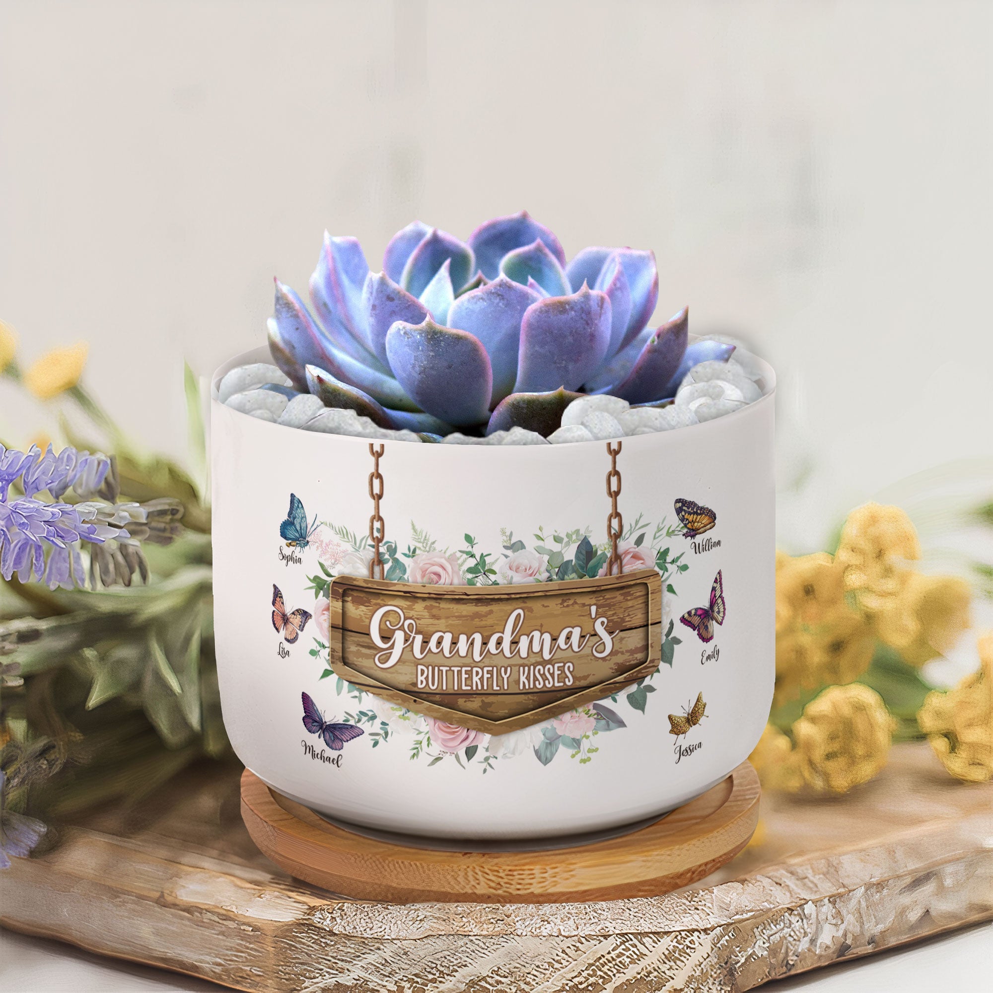 Grandma's Butterfly Kisses - Personalized Ceramic Plant Pot