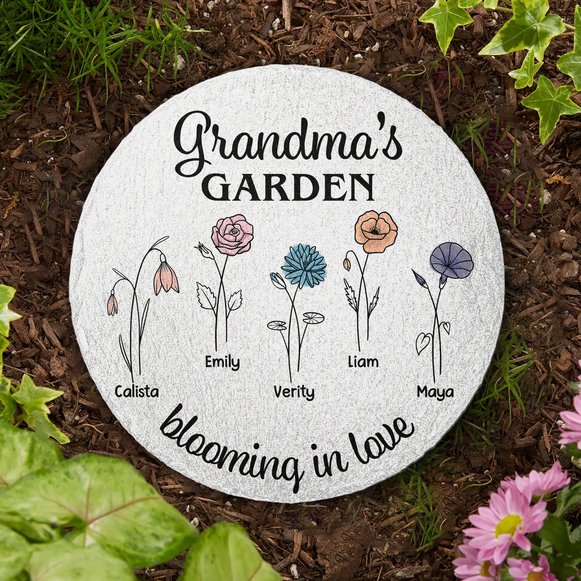 Grandma's Garden Blooming In Love - Personalized Garden Stone