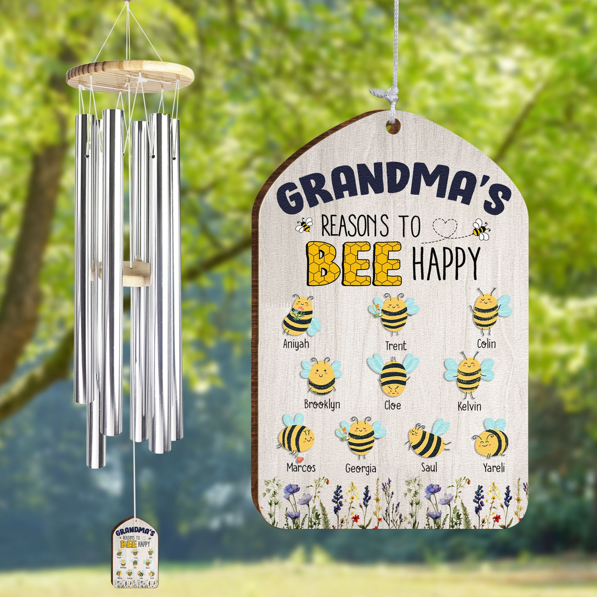 Grandma's Reasons To Bee Happy - Personalized Wind Chimes