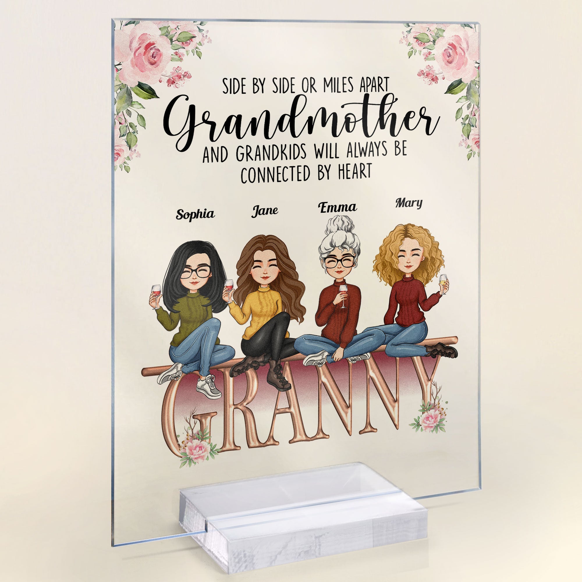 Grandmother And Grandkids Will Always Connected By Heart - Personalized Acrylic Plaque