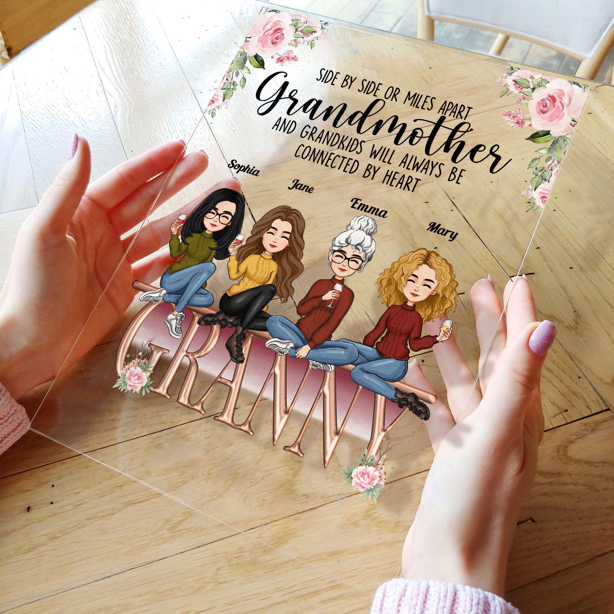 Grandmother And Grandkids Will Always Connected By Heart - Personalized Acrylic Plaque