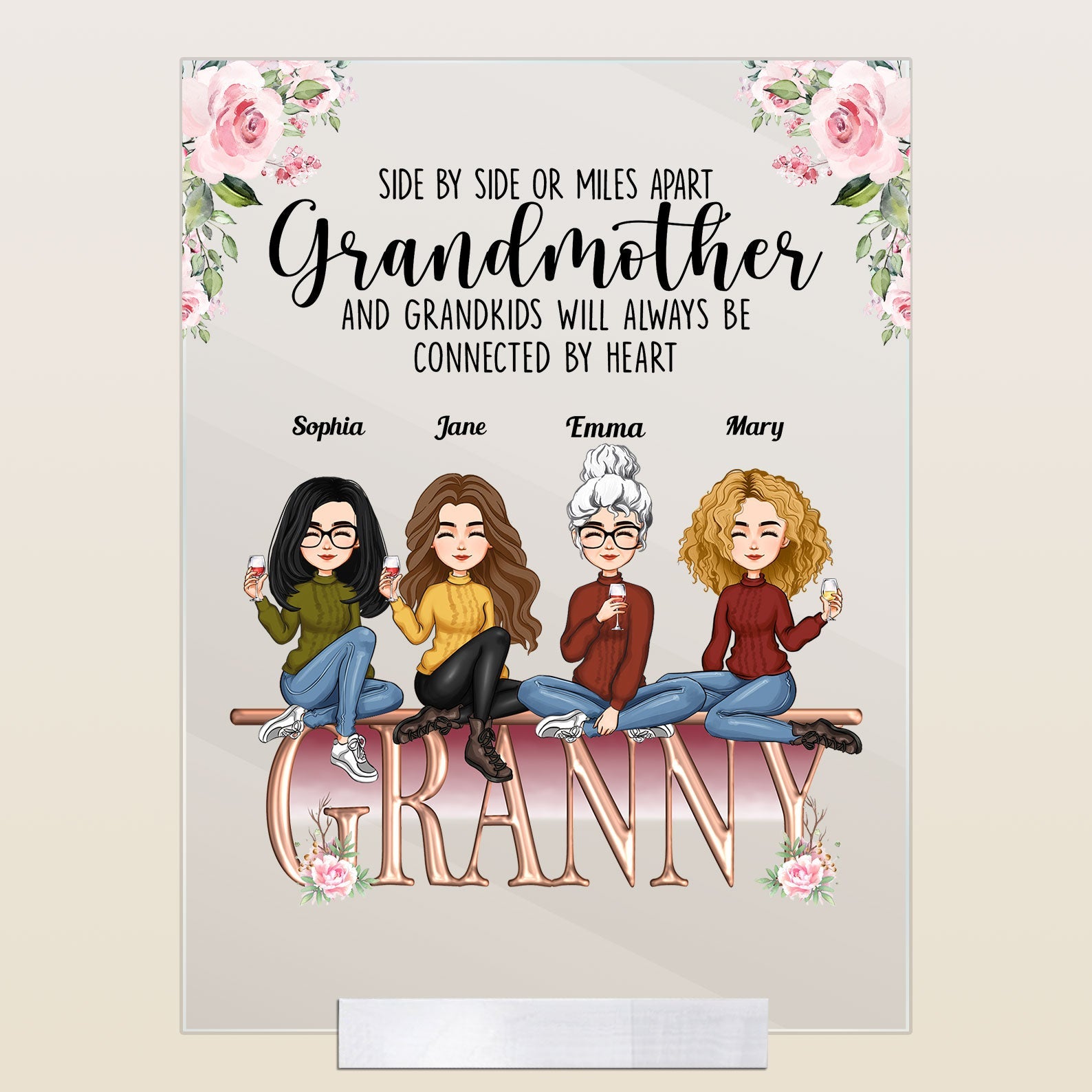 Grandmother And Grandkids Will Always Connected By Heart - Personalized Acrylic Plaque