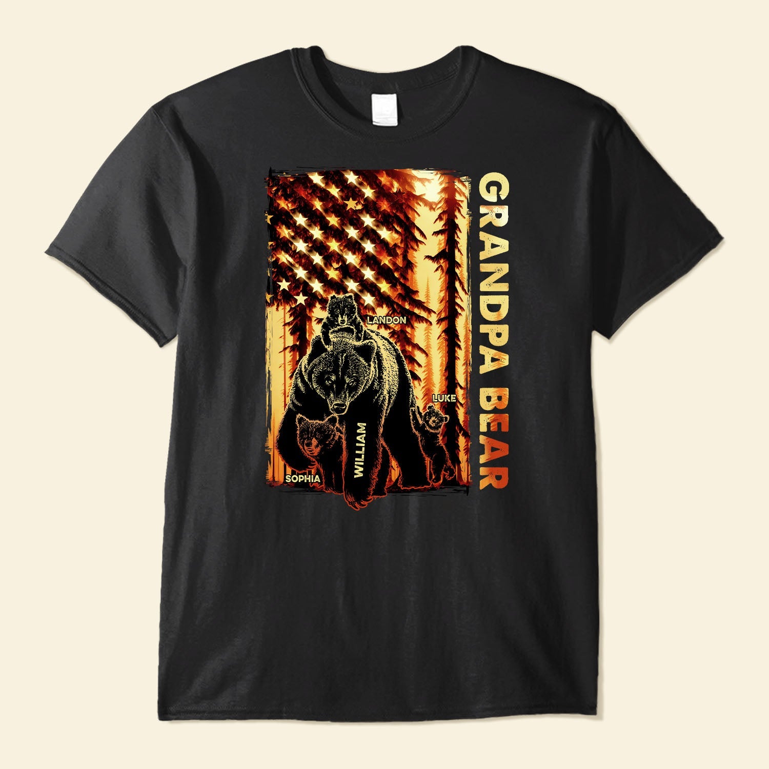 Grandpa Bear Forest Us Flag - Personalized Shirt