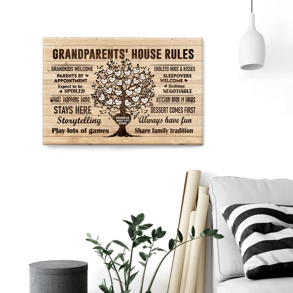 Grandparents House Rules - Personalized Poster/Wrapped Canvas - Birthday & Christmas Gift For Grandma Grandpa