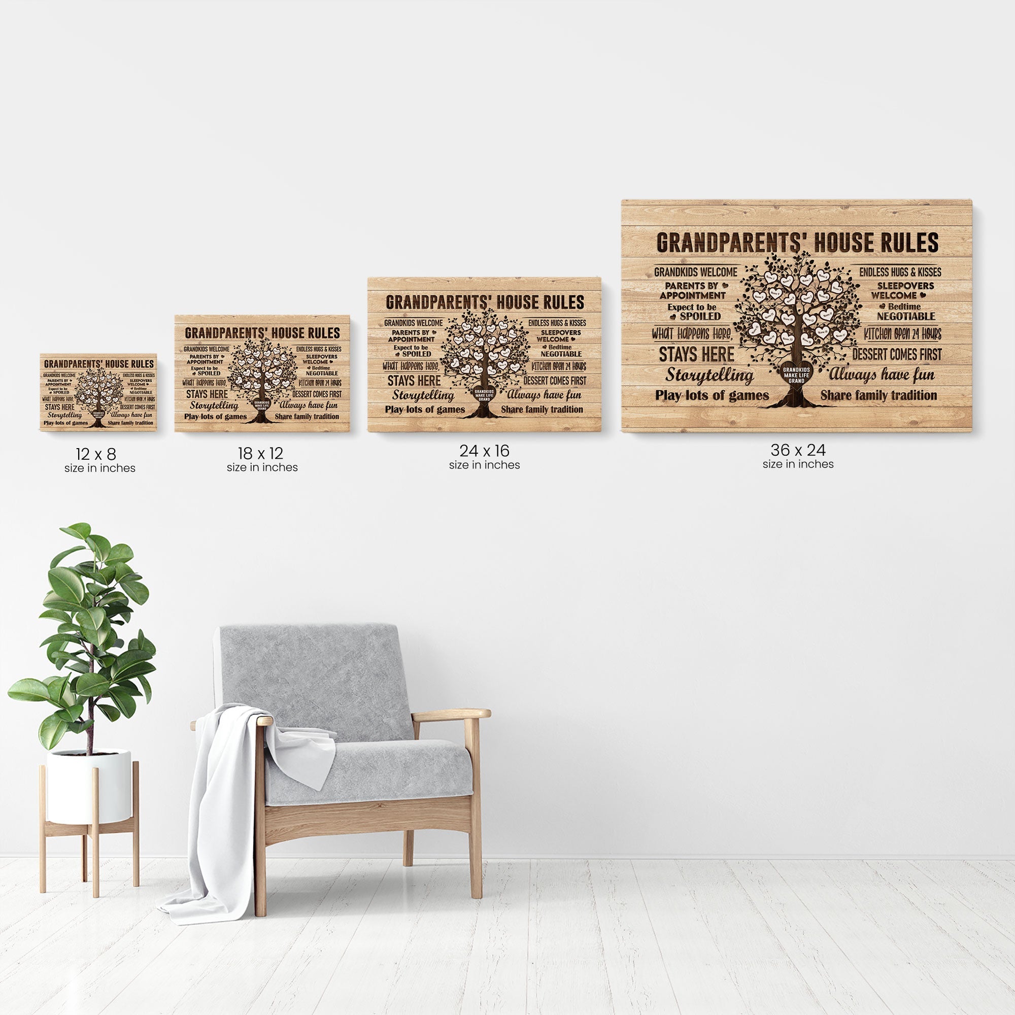 Grandparents House Rules - Personalized Poster/Wrapped Canvas - Birthday & Christmas Gift For Grandma Grandpa