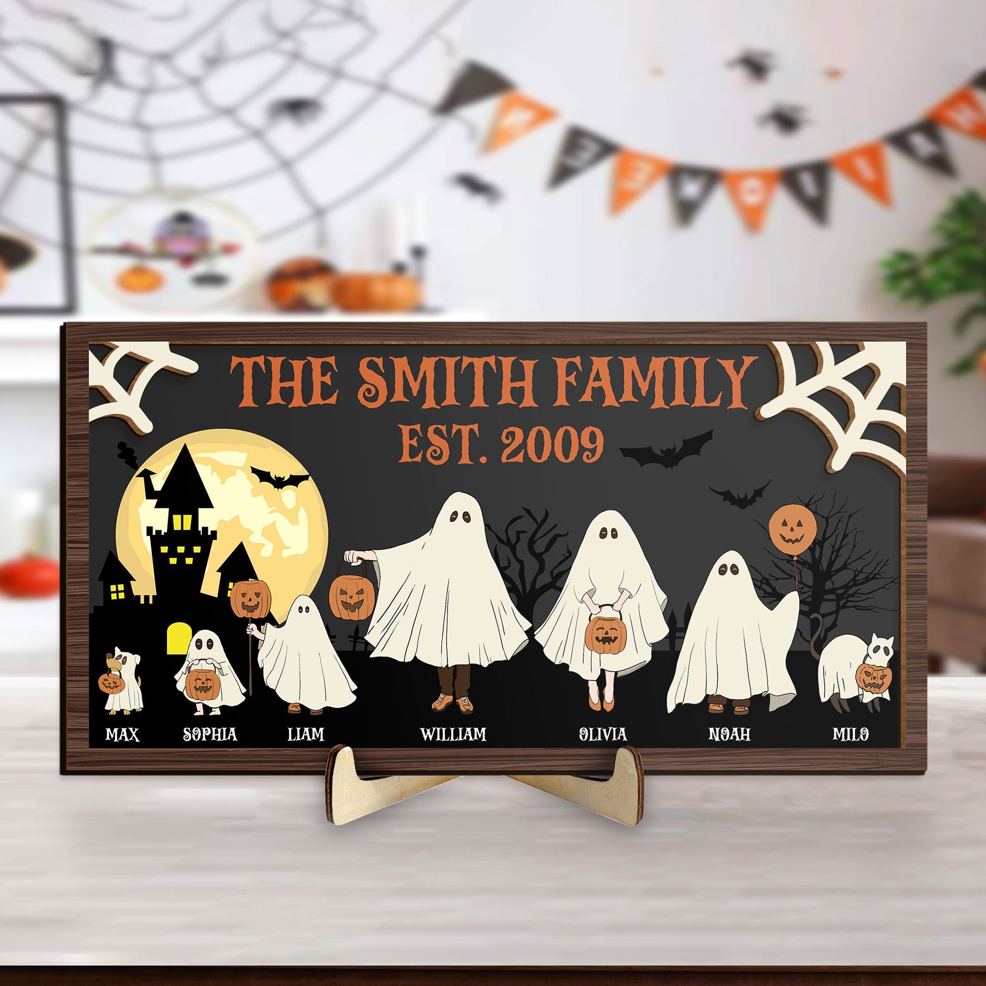 Halloween Ghost Family - Personalized 2 Layers Wooden Plaque