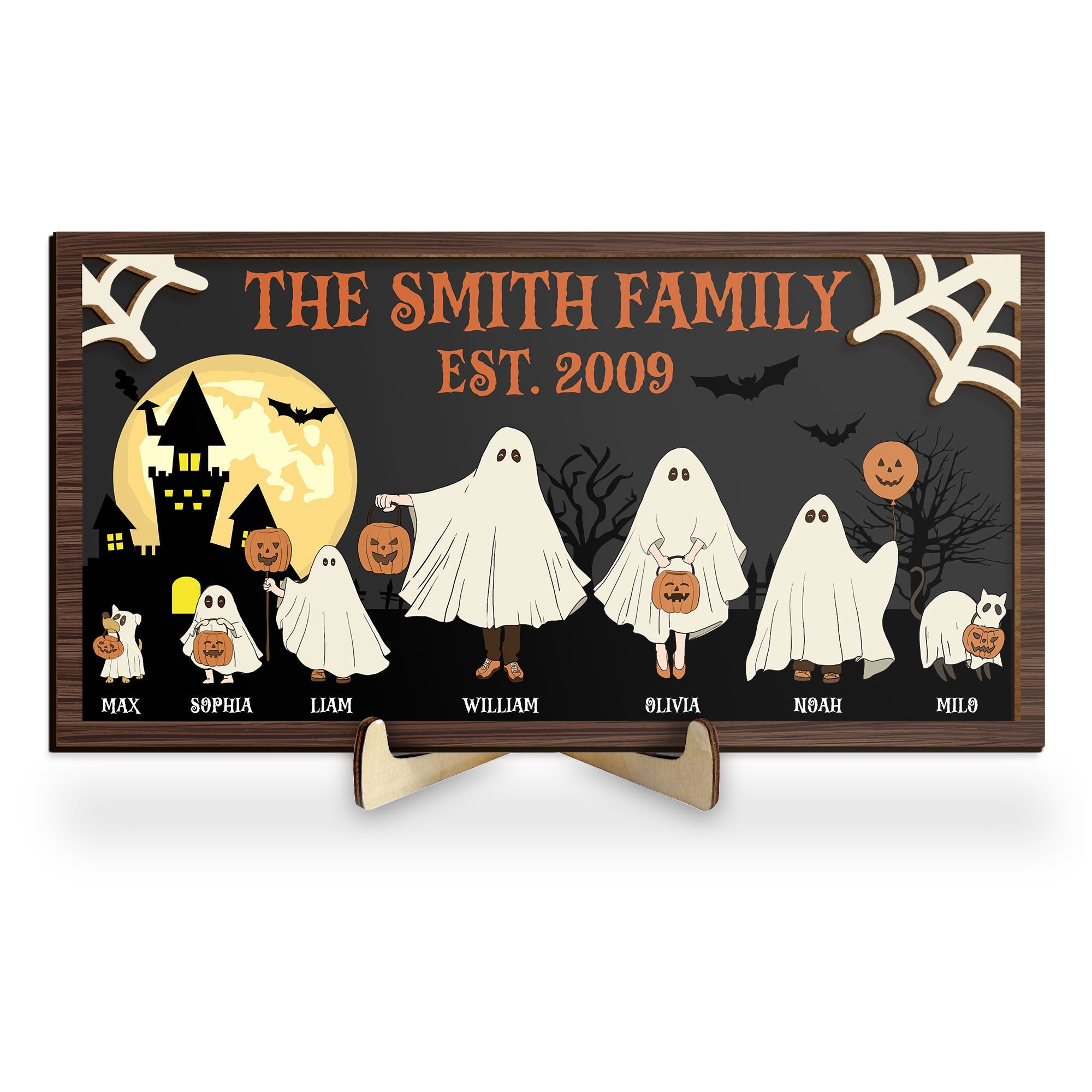 Halloween Ghost Family - Personalized 2 Layers Wooden Plaque