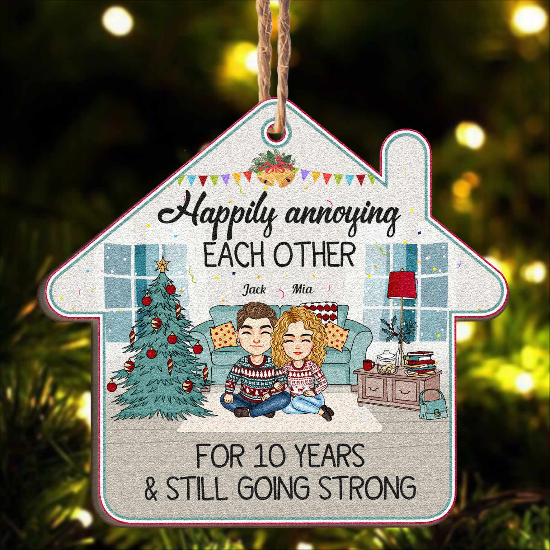 Happily Annoying Each Other & Still Going Strong - Personalized Custom Shaped Wooden Ornament