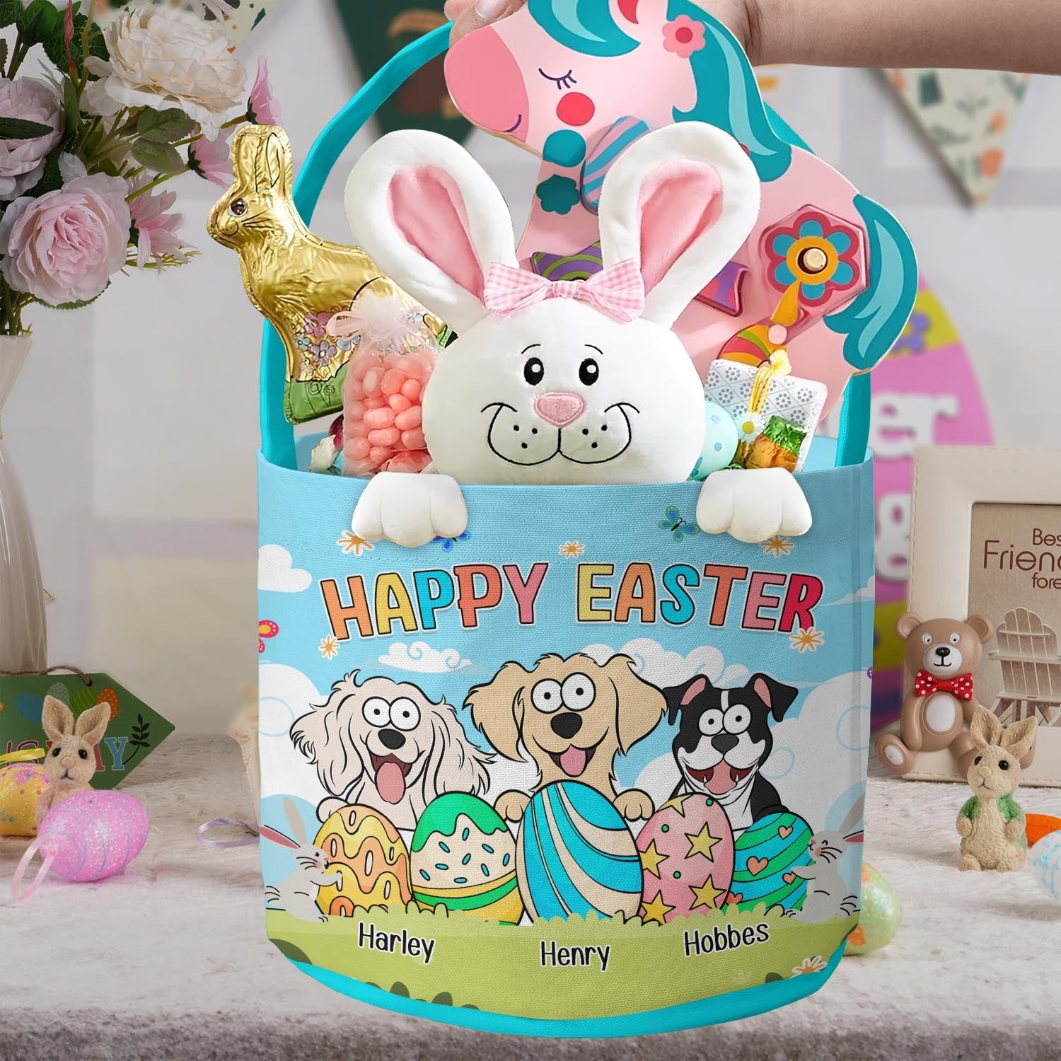 Happy Easter With Pet And Easter Eggs - Personalized Easter Basket