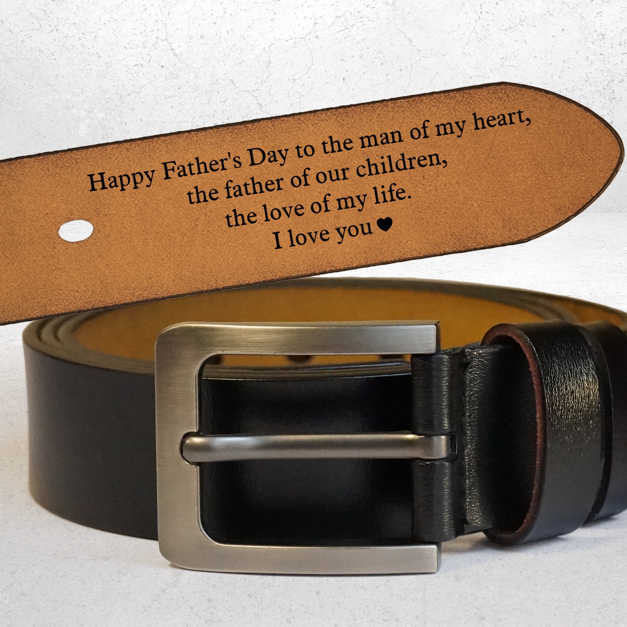 Happy Father's Day To The Man Of My Heart - Personalized Engraved Leather Belt