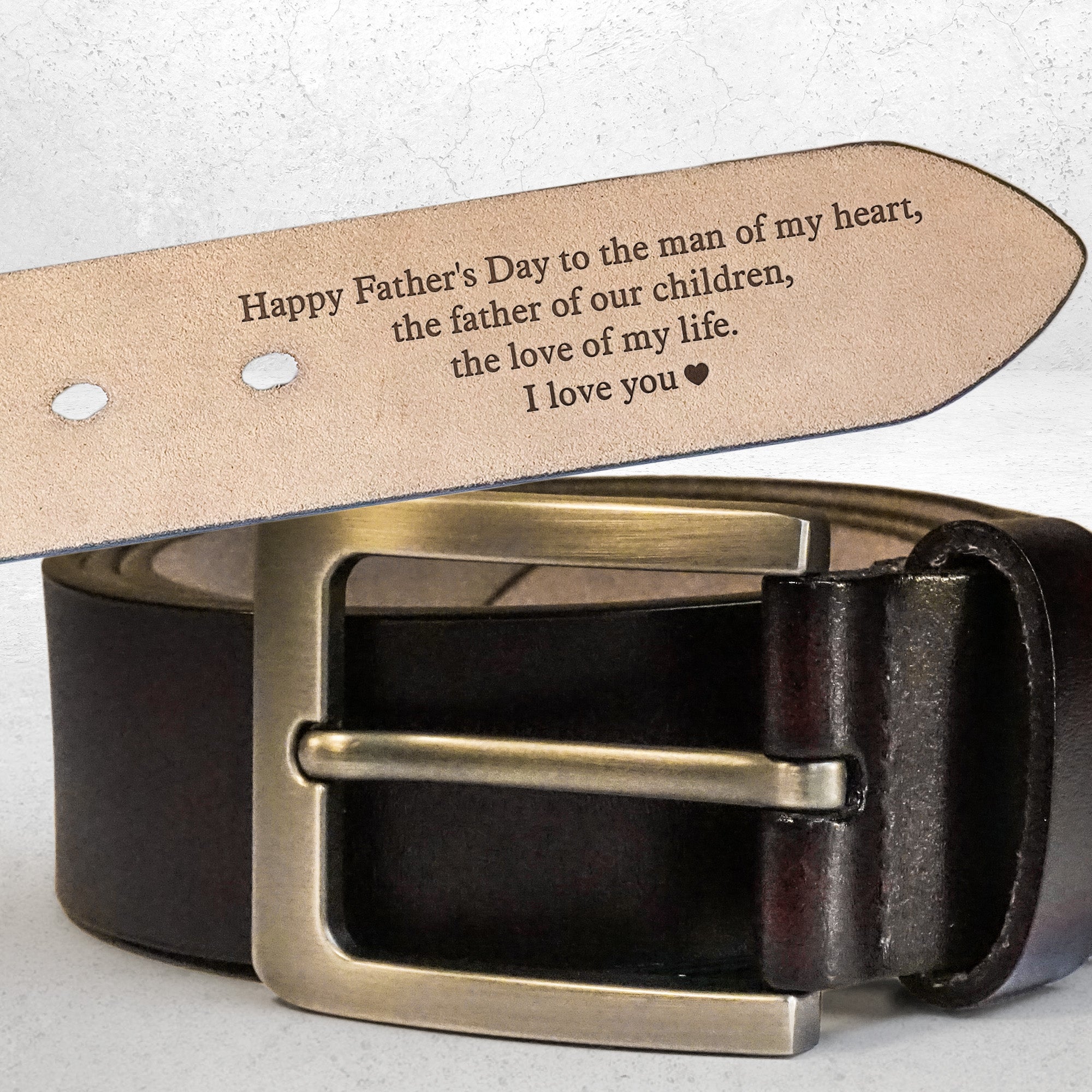 Happy Father's Day To The Man Of My Heart - Personalized Engraved Leather Belt