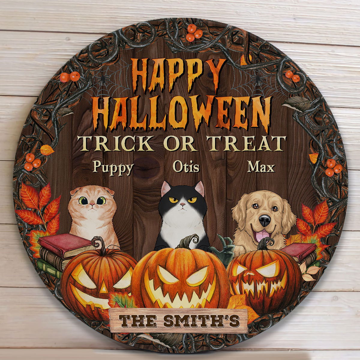 Happy Halloween - Personalized Round Wood Sign