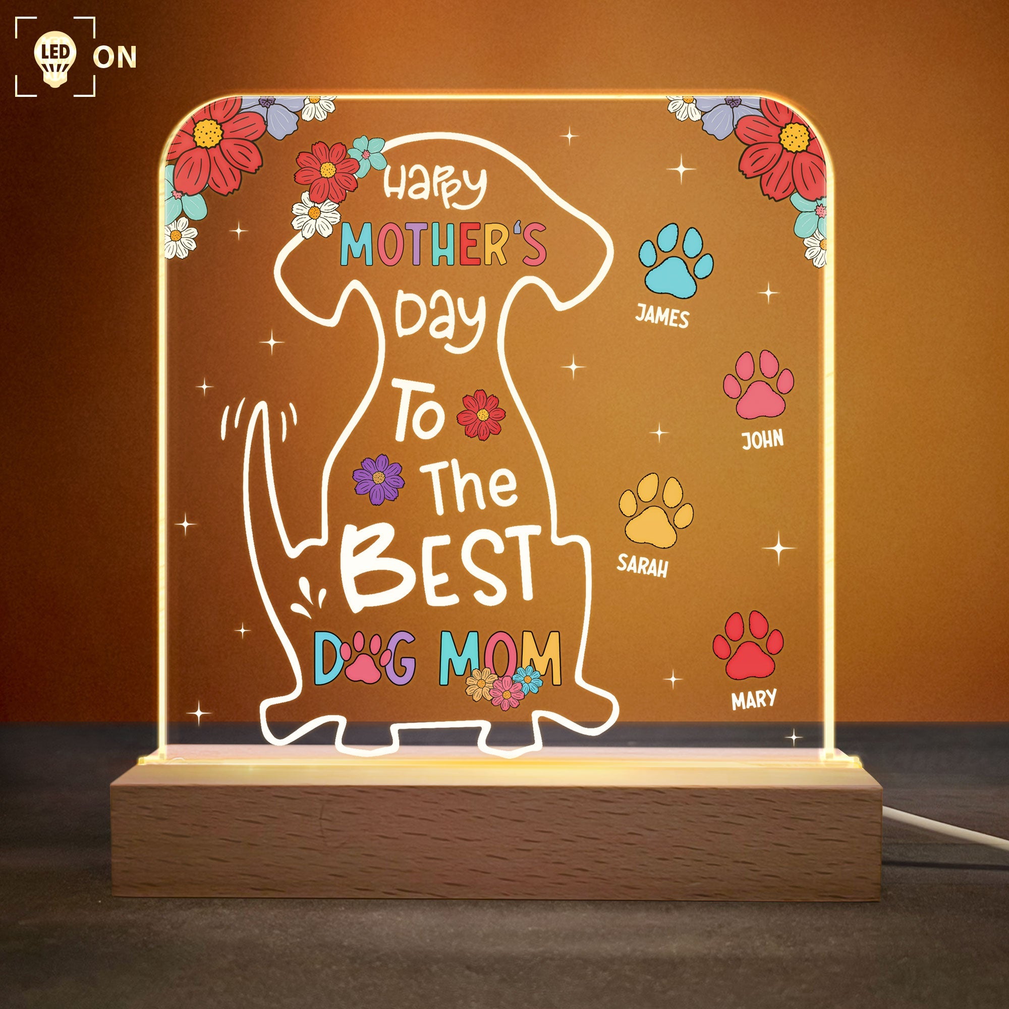 Happy Mother's Day To The Best Dog Mom - Personalized LED Light