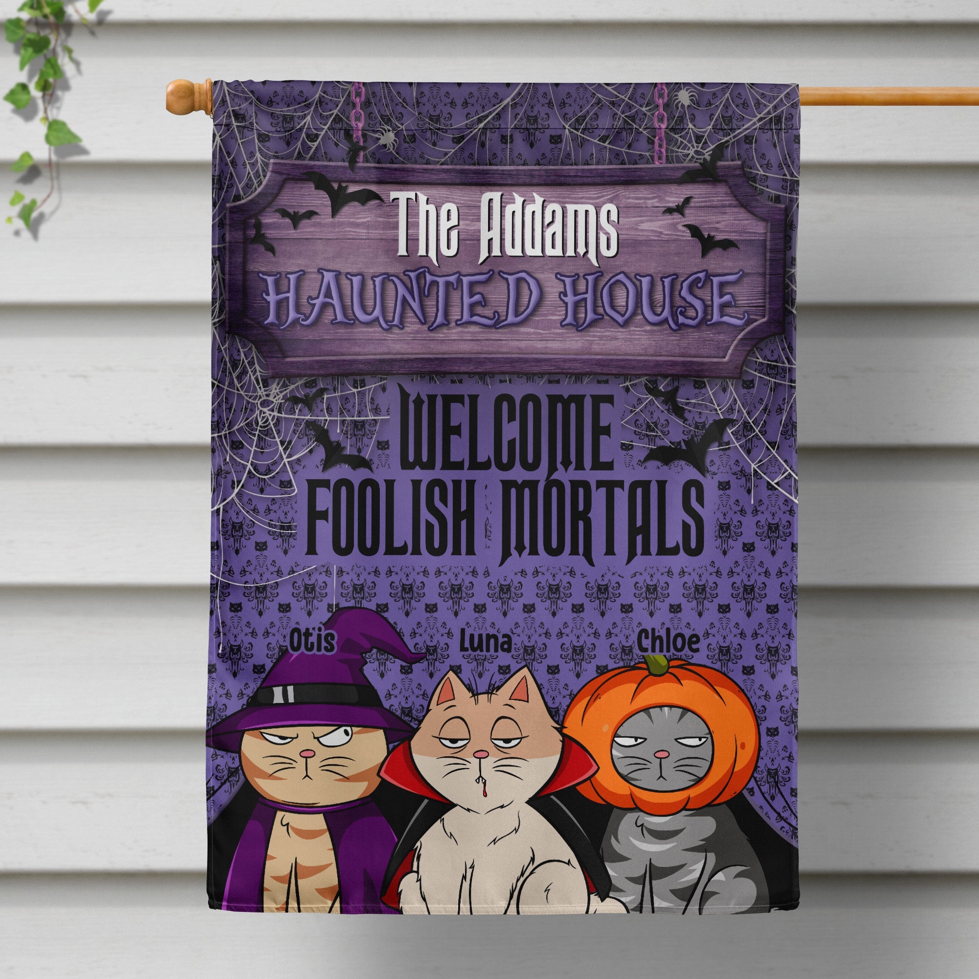 Haunted House Welcome Foolish Mortals - Personalized Flag