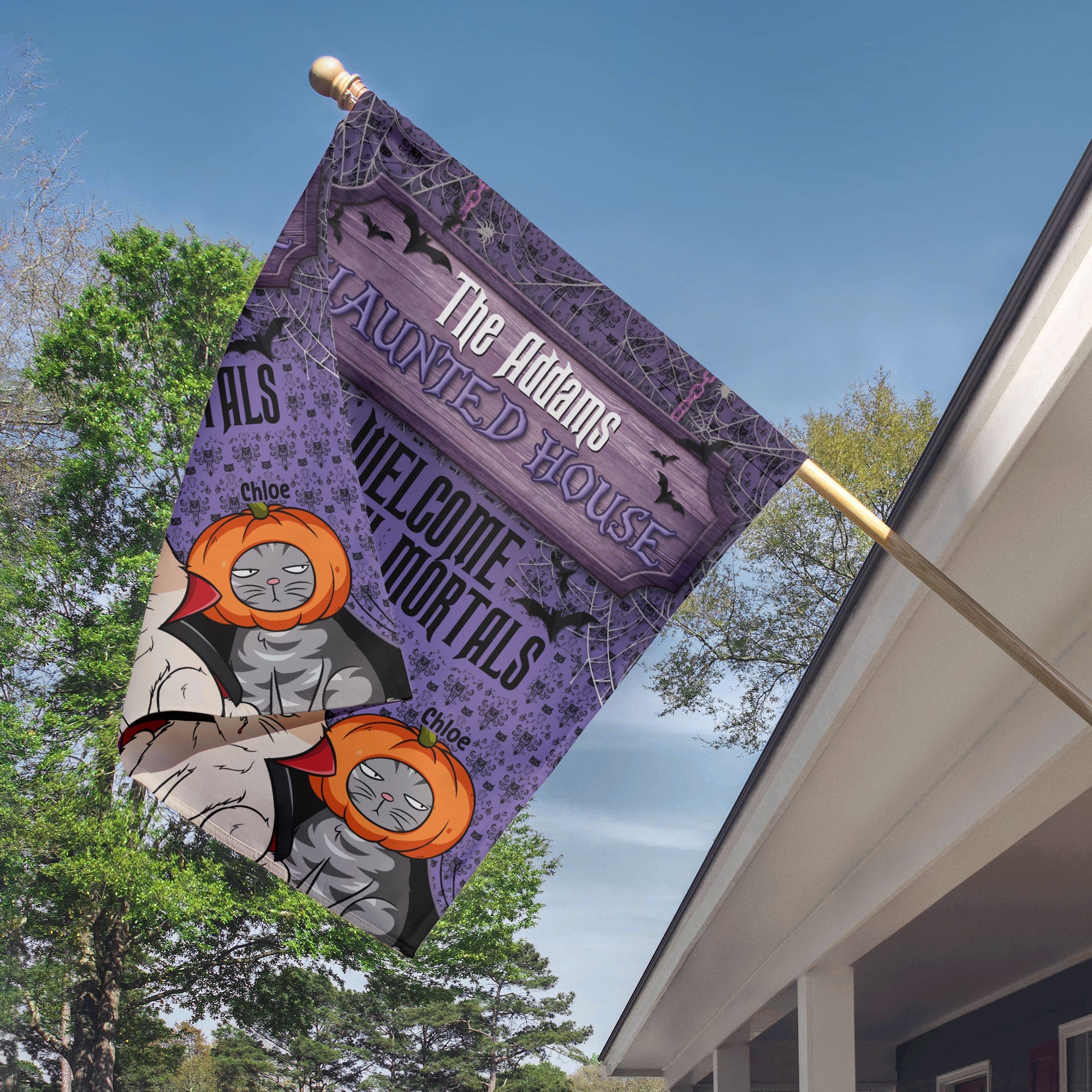 Haunted House Welcome Foolish Mortals - Personalized Flag