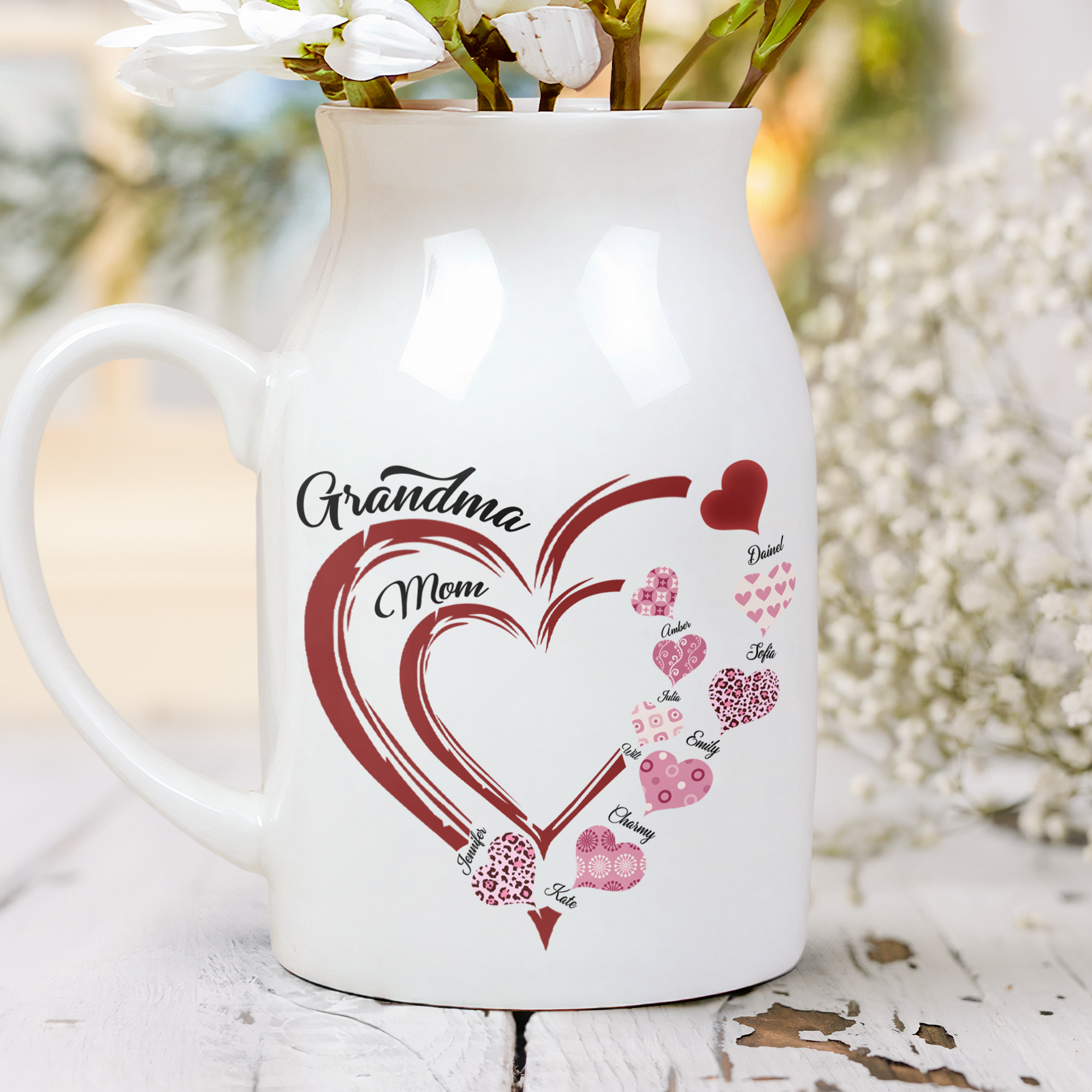 Heart Grandkid Name - Personalized Ceramic Flower Vase