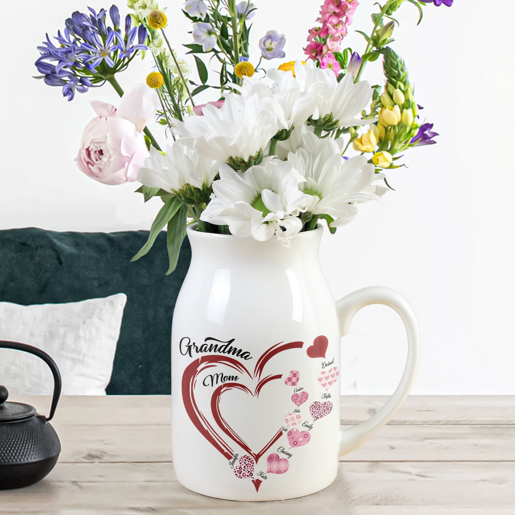 Heart Grandkid Name - Personalized Ceramic Flower Vase