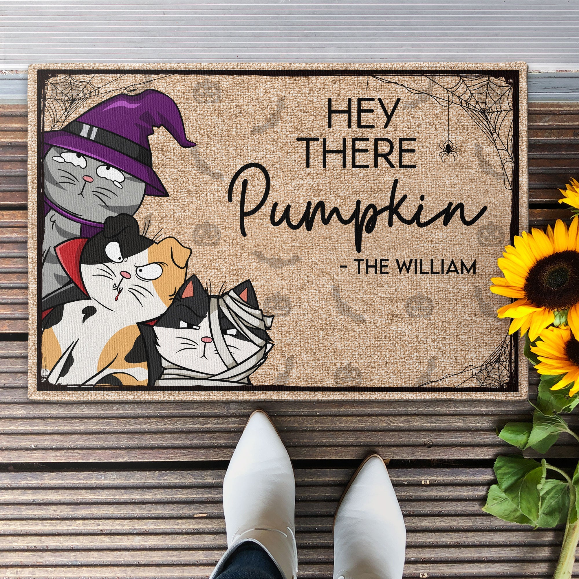 Hey There Pumpkin - Cat Version - Personalized Doormat