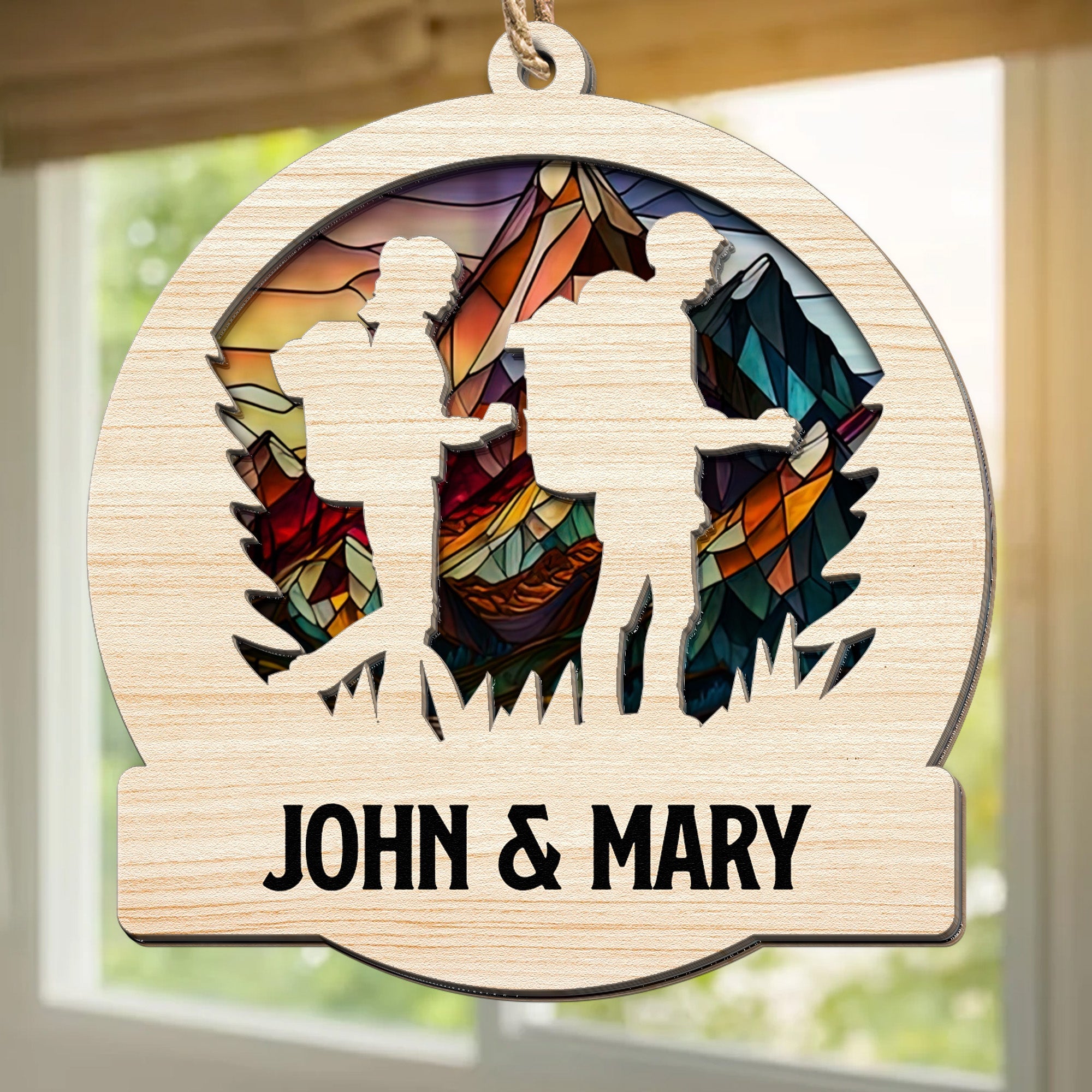 Hiking Couple Best Gifts For Hikers - Personalized Suncatcher Ornament