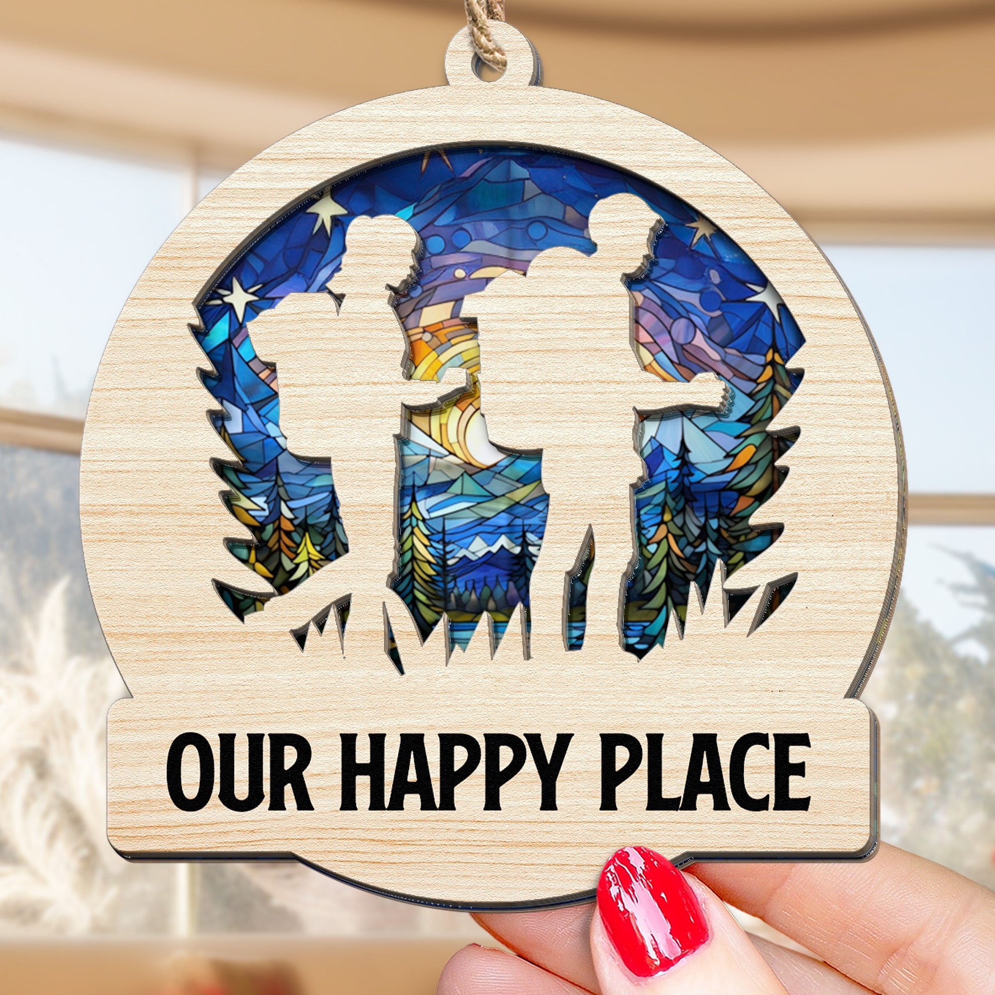 Hiking Couple Best Gifts For Hikers - Personalized Suncatcher Ornament